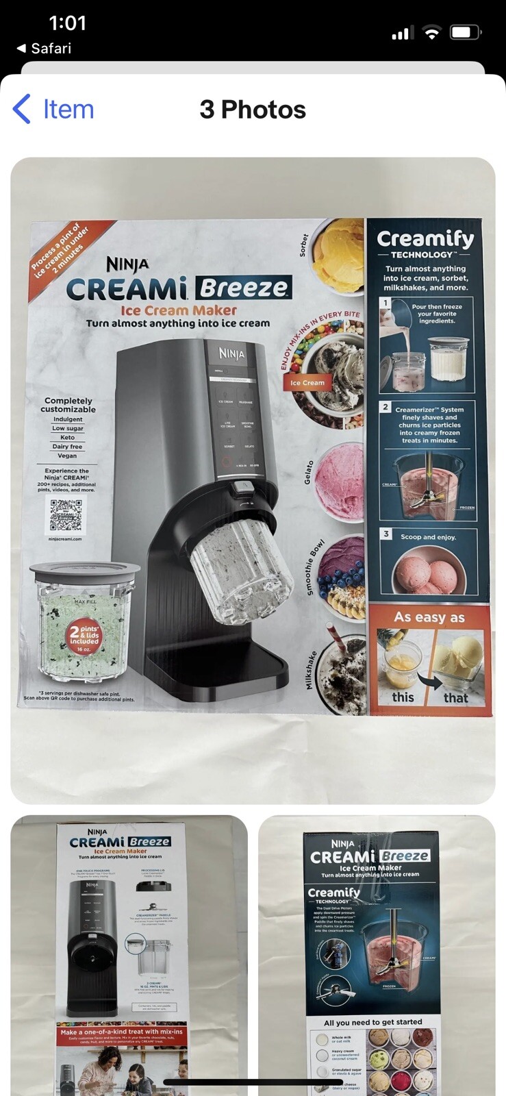 Brand new Ninja CREAMI Breeze Ice Cream Maker Sorbet milkshakes model NC201