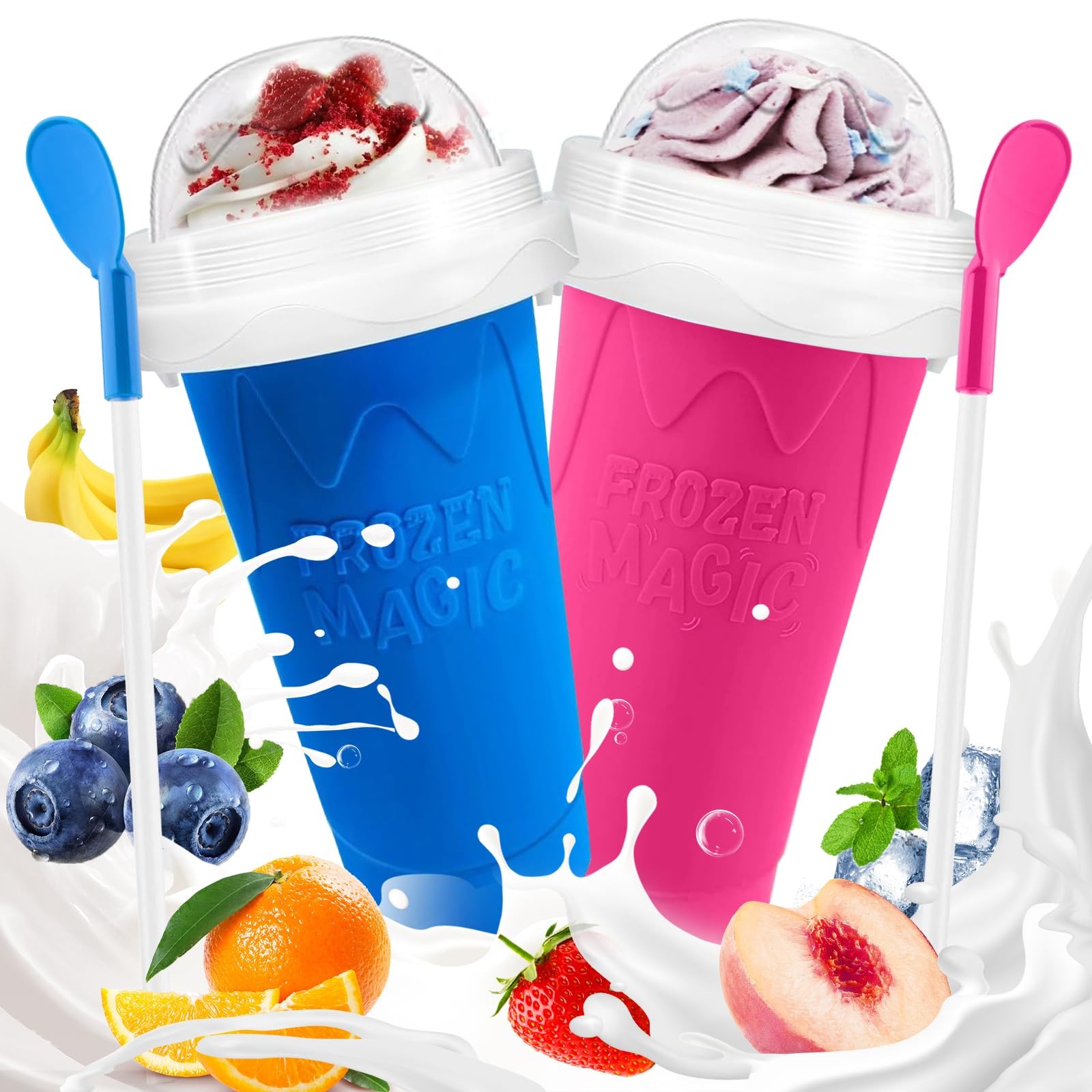 Slushie Cup, 2 Pack Slushy Maker Cup, Frozen Magic Squeeze Cups for Juice Mil…