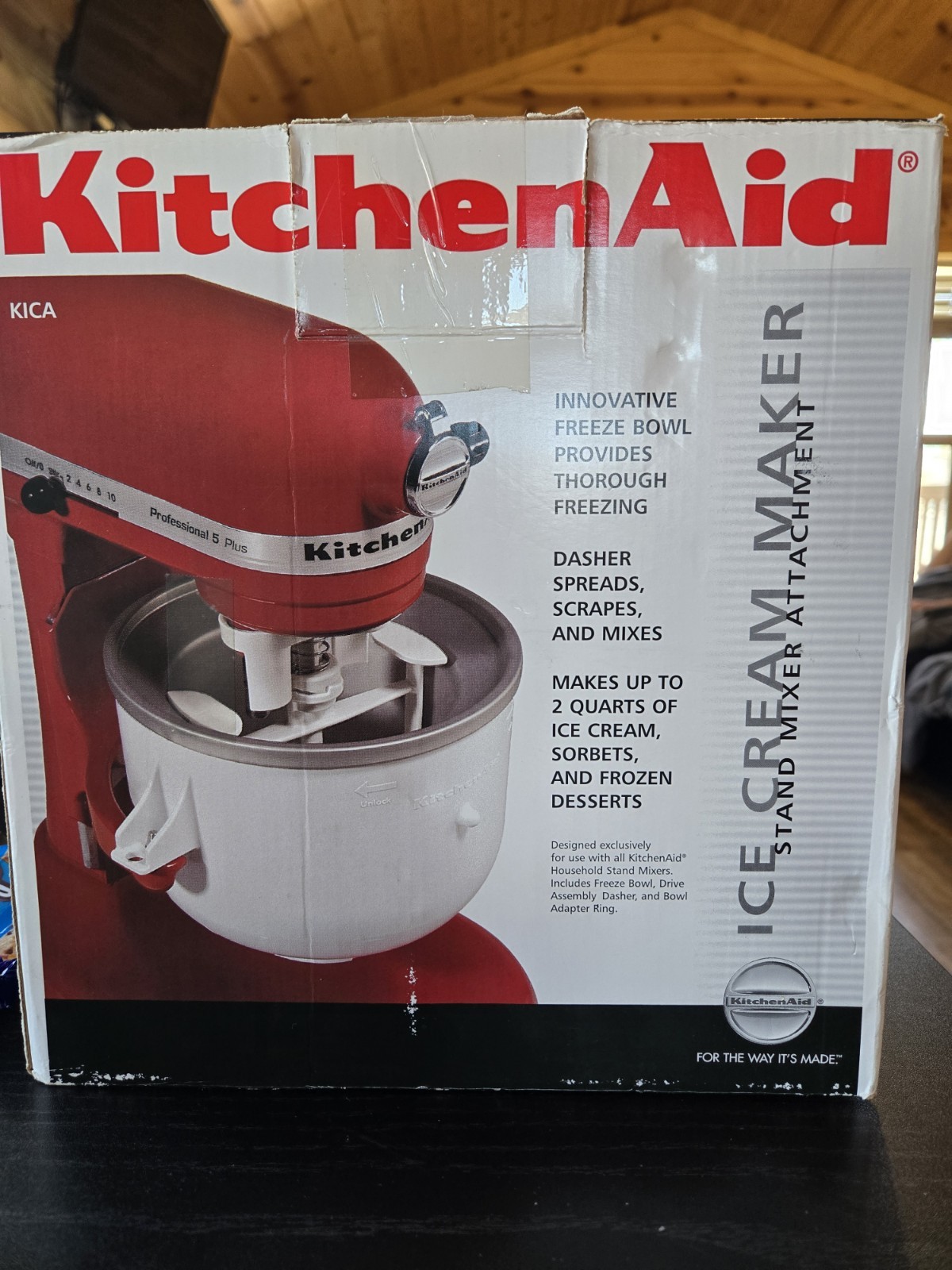 KitchenAid KICA0WH Ice Cream Maker Attachment 2 Qt Stand Mixer New in Open Box
