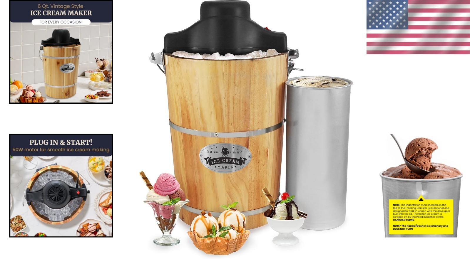 Old Fashioned 6 Quart Ice Cream Maker with Hand Crank