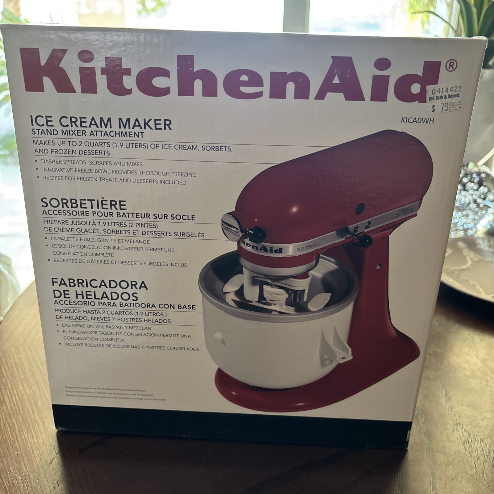 genuine kitchen aid ice cream maker KICAOWH. complete in the original box
