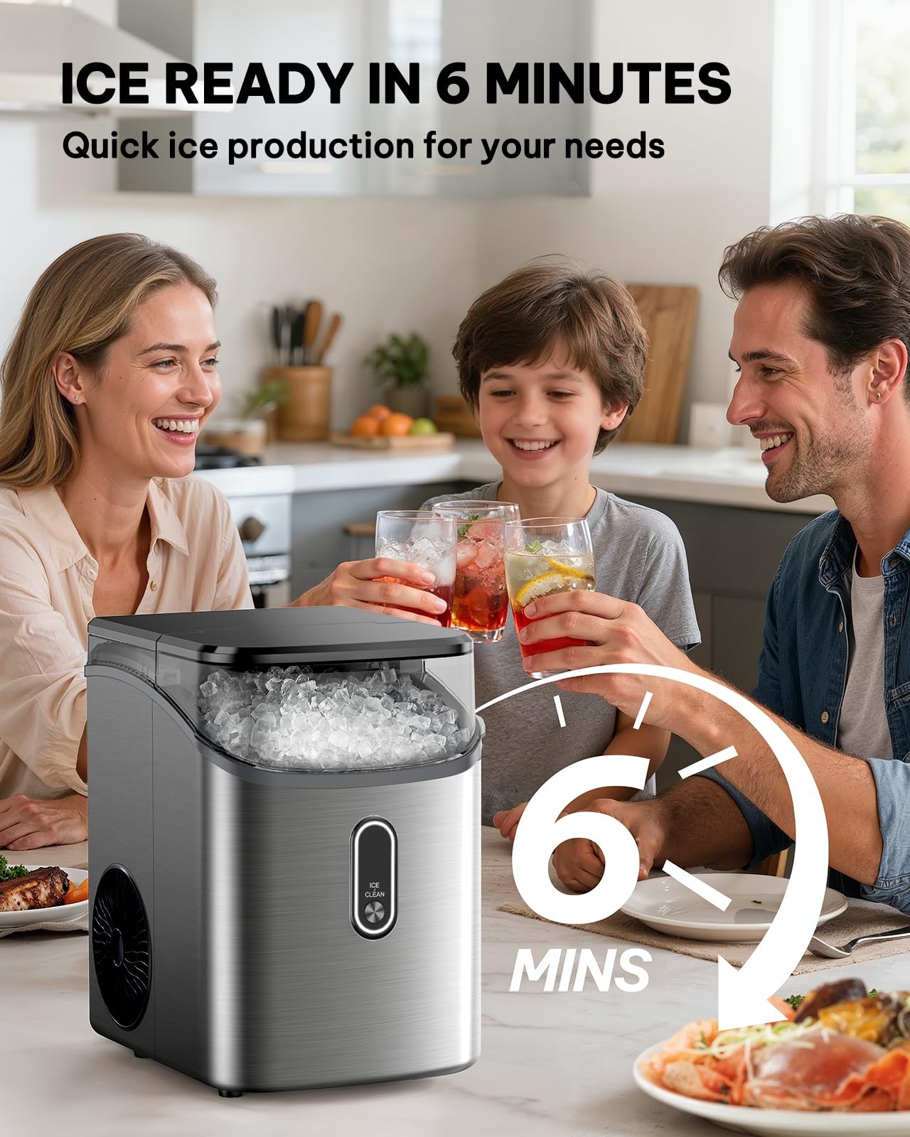 Silonn Nugget Ice Maker Countertop Pebble Ice Maker Soft Chewable Ice One-Click
