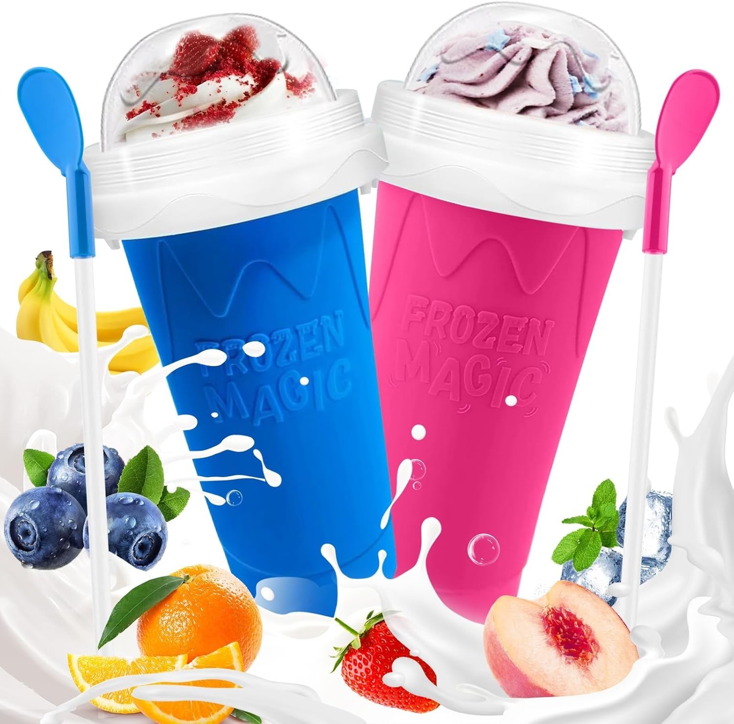 Slushie Cup, 2 Pack Slushy Maker Cup, DIY Magic Squeeze Cups for Juice Milk Yogu