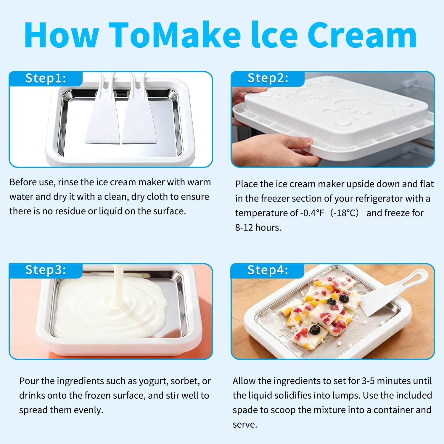 Rolled Ice Cream Maker W/ 2 Scrapers Food Grade Stainless Steel rolled ice cream