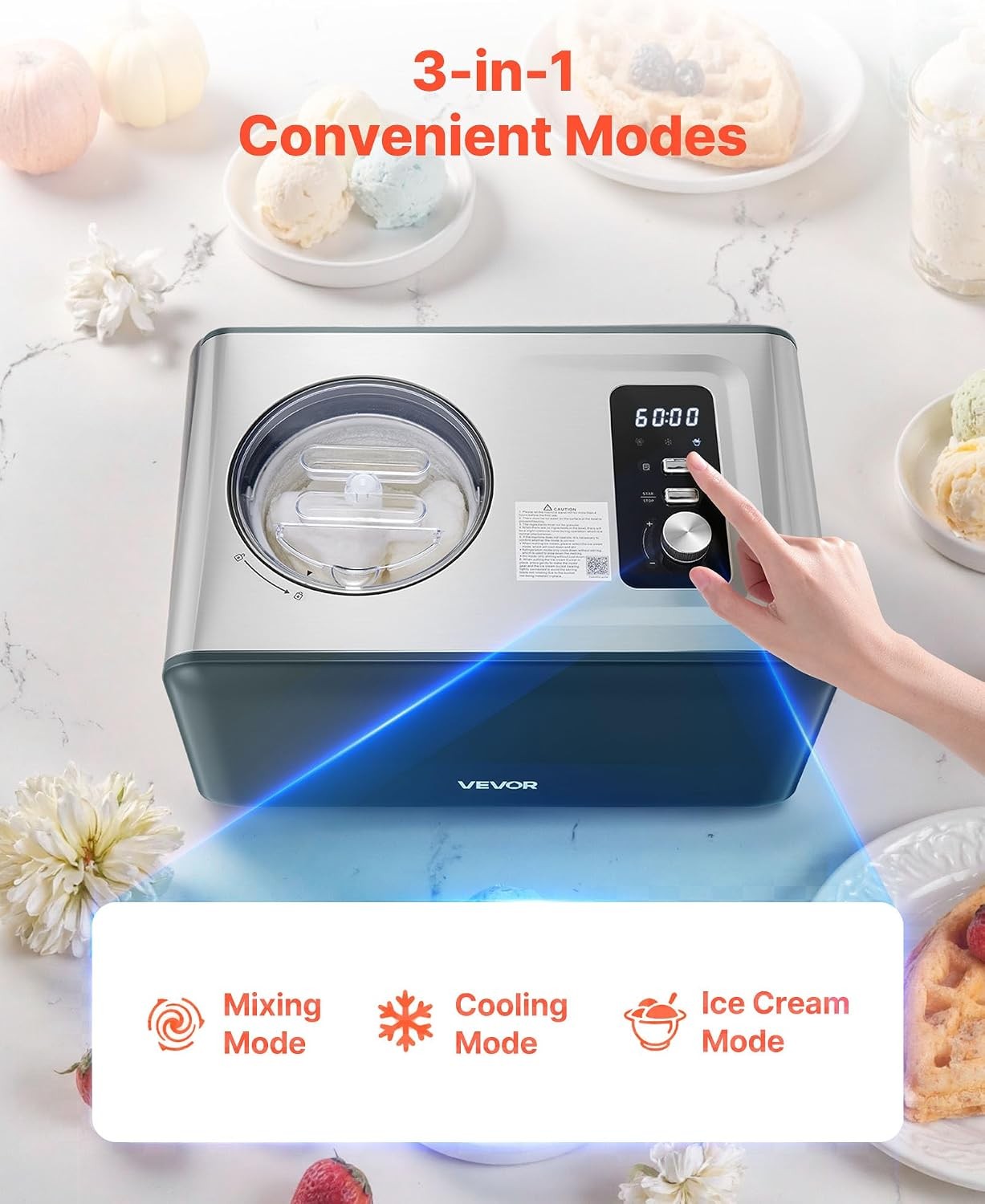 Automatic Ice Cream Maker Built-in Compressor 1.5Qt