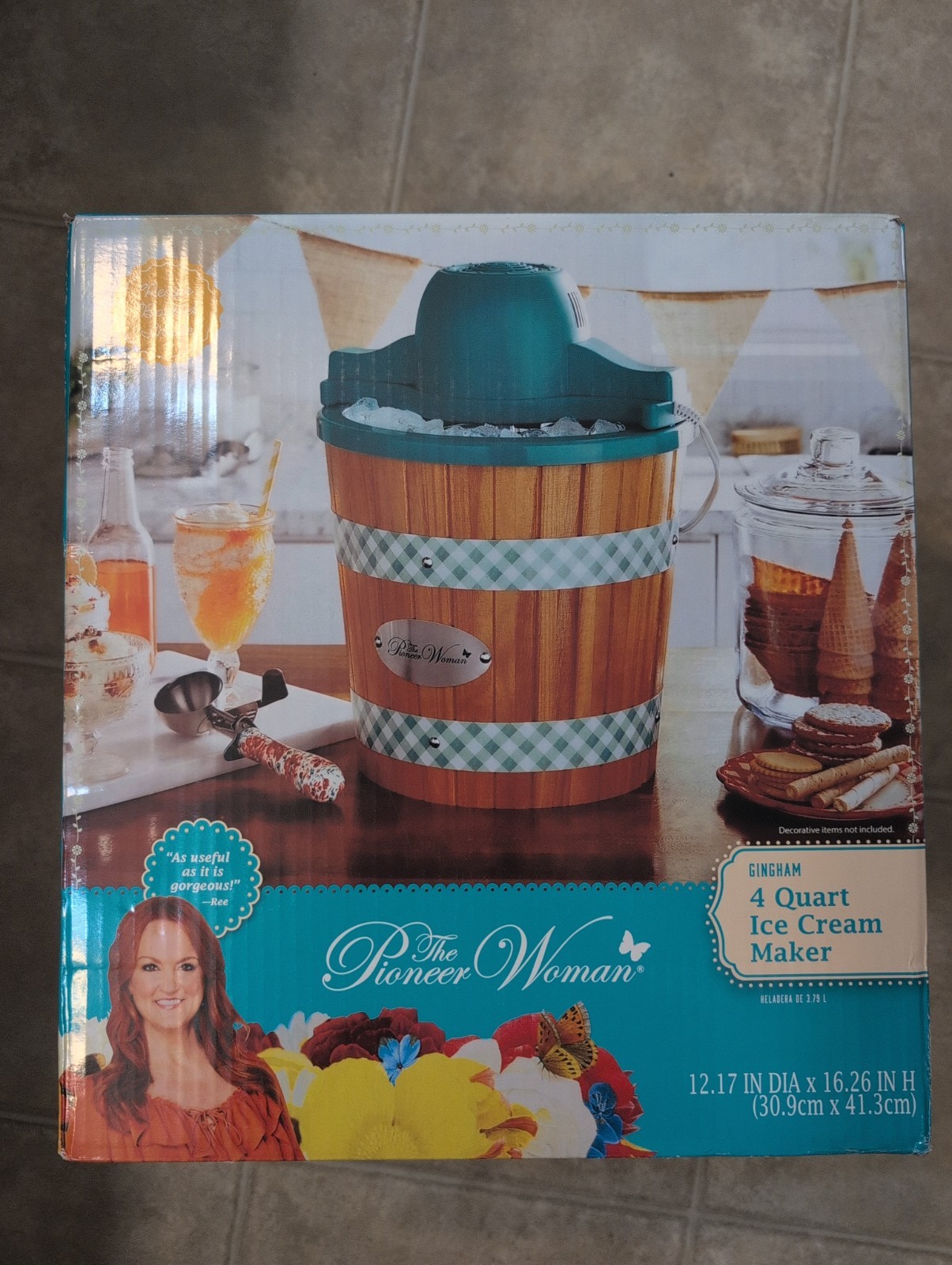 The Pioneer Woman 4 Quart Electric Ice Cream Maker Teal Gingham New In Box