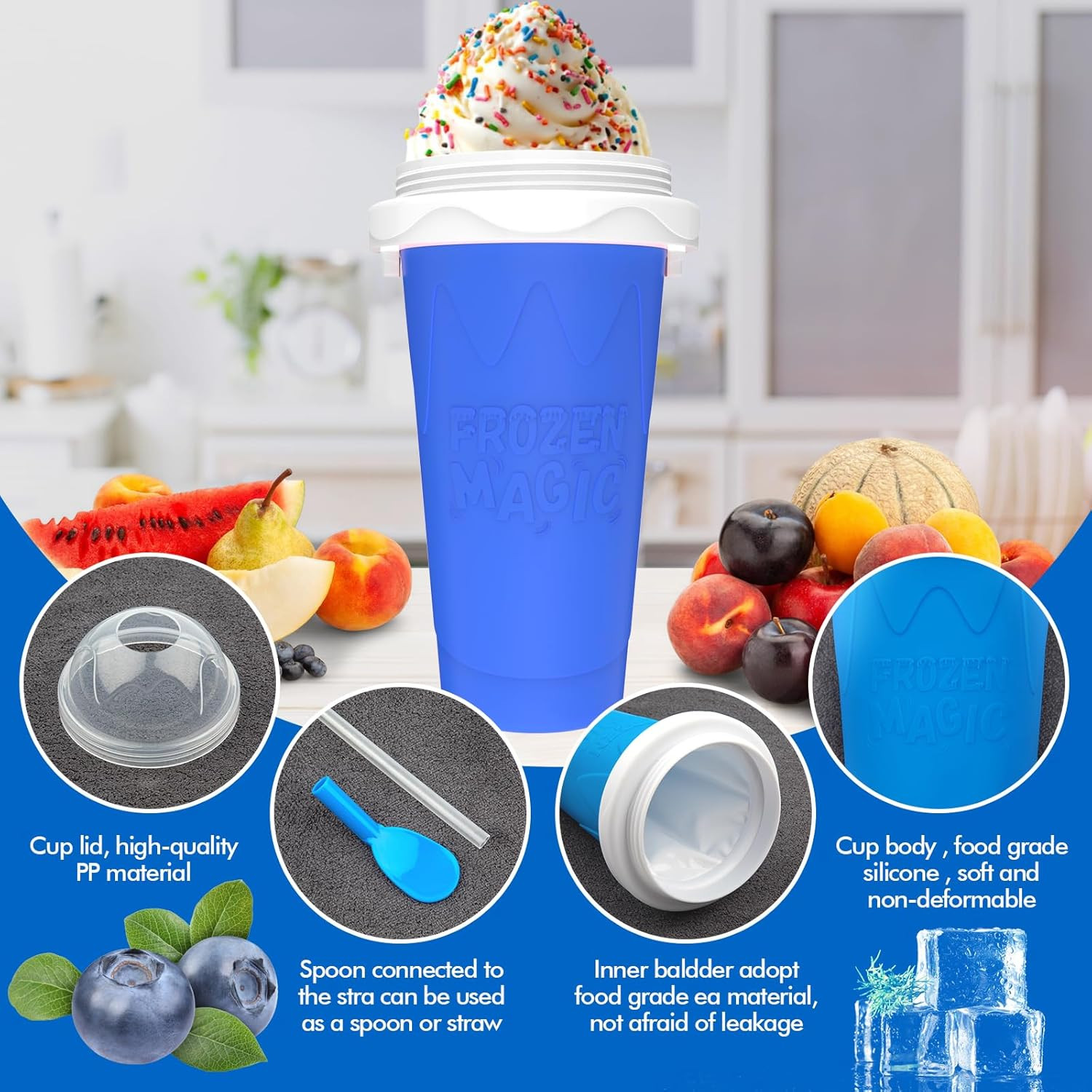 3PCS Slushie Maker Cup, Quick Frozen Magic Cups for Homemade Milk Shake Ice Crea