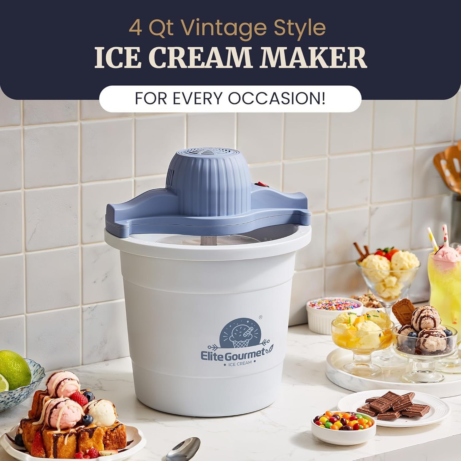 Portable 4-Quart Ice Cream Maker with 50W Motor – Gelato, Sorbet & Yogurt Bliss