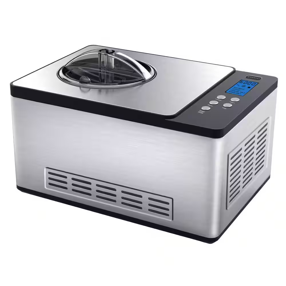 2 Qt Automatic Ice Cream Maker Compressor Stainless Steel Built In Timer
