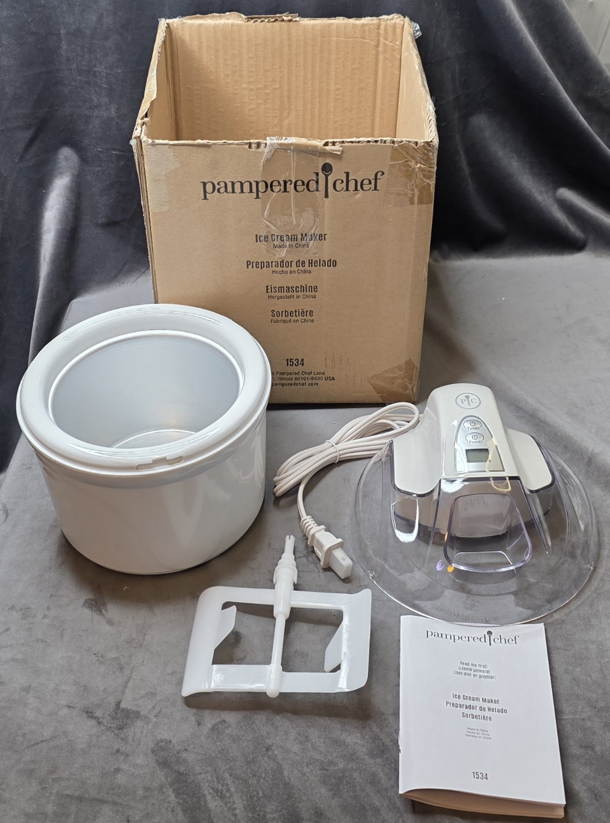 Pampered Chef Electric Ice Cream Maker 1 Qt Compact Machine #1534 NIB
