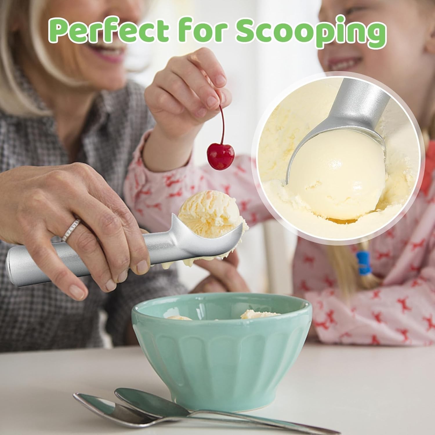 Ice Cream Scoop,7 inches Nonstick Anti-Freeze One Piece Aluminum Silver