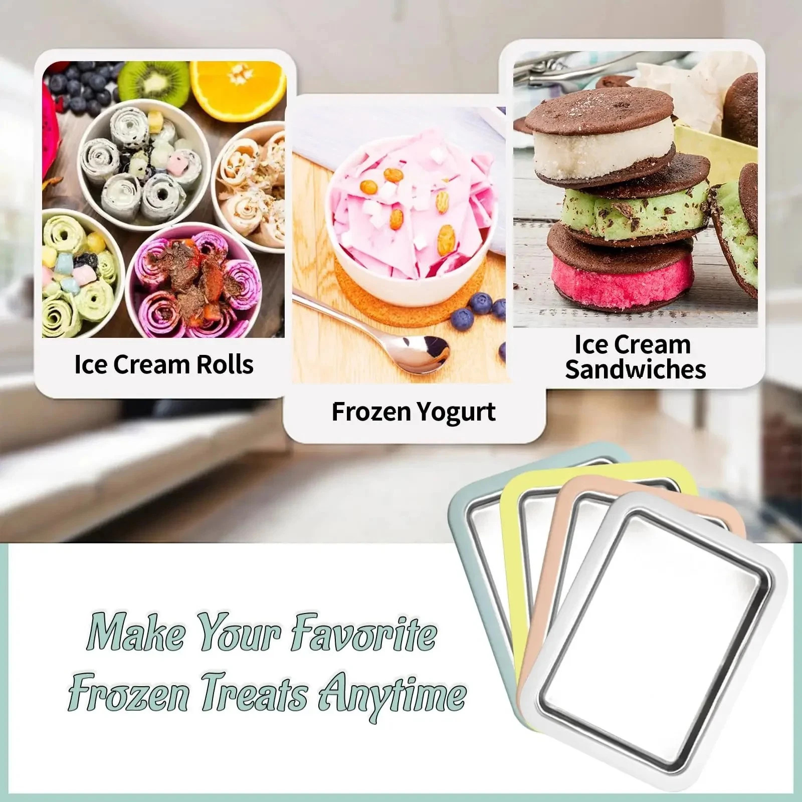 Rolled Ice Cream Maker DIY Frozen Yogurt Pan Homemade Ice Cream Tray Cool Desser