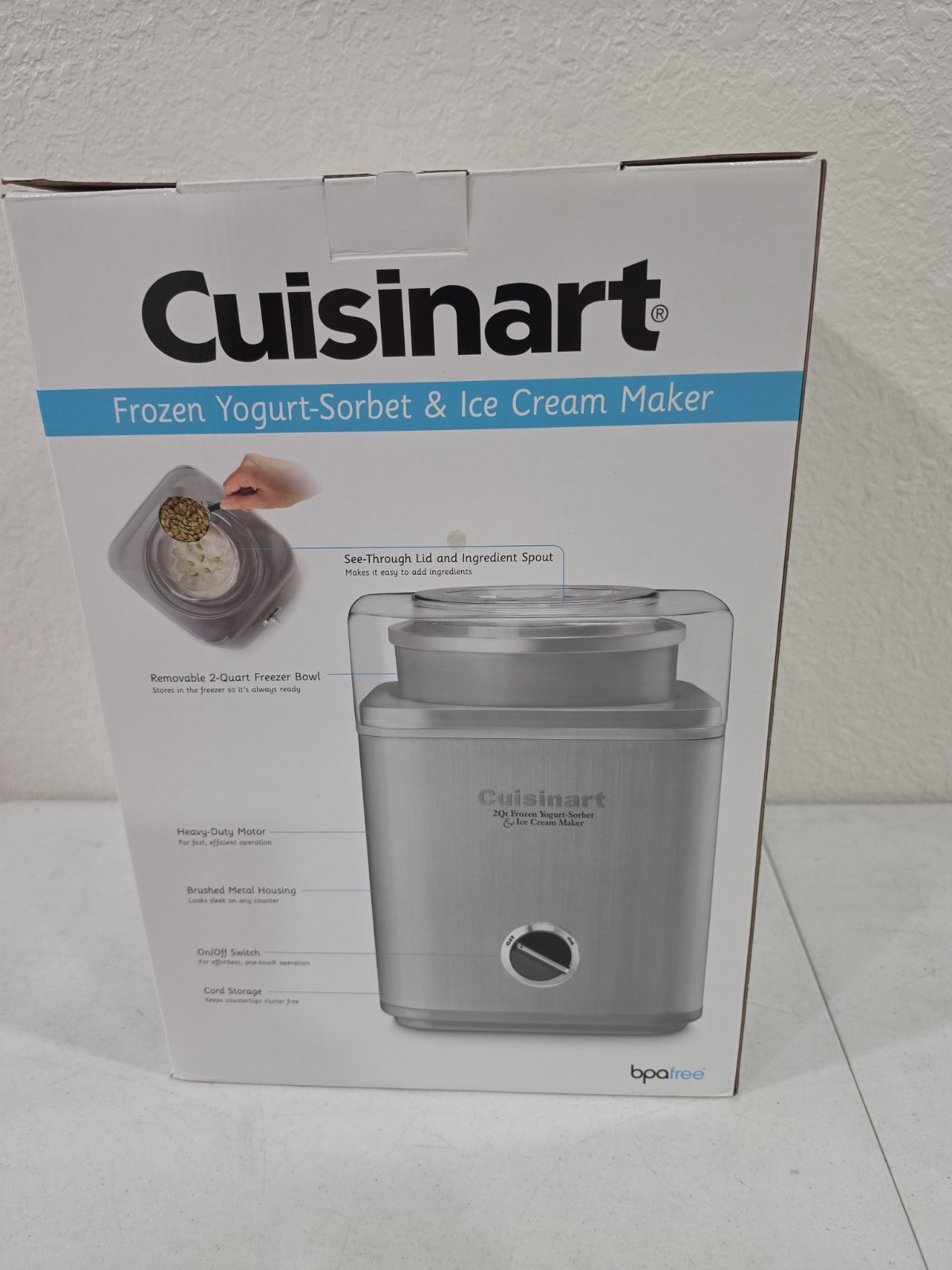 Cuisinart Ice Cream Maker, 2-Quart Sorbet and Frozen Yogurt Machine Open Box