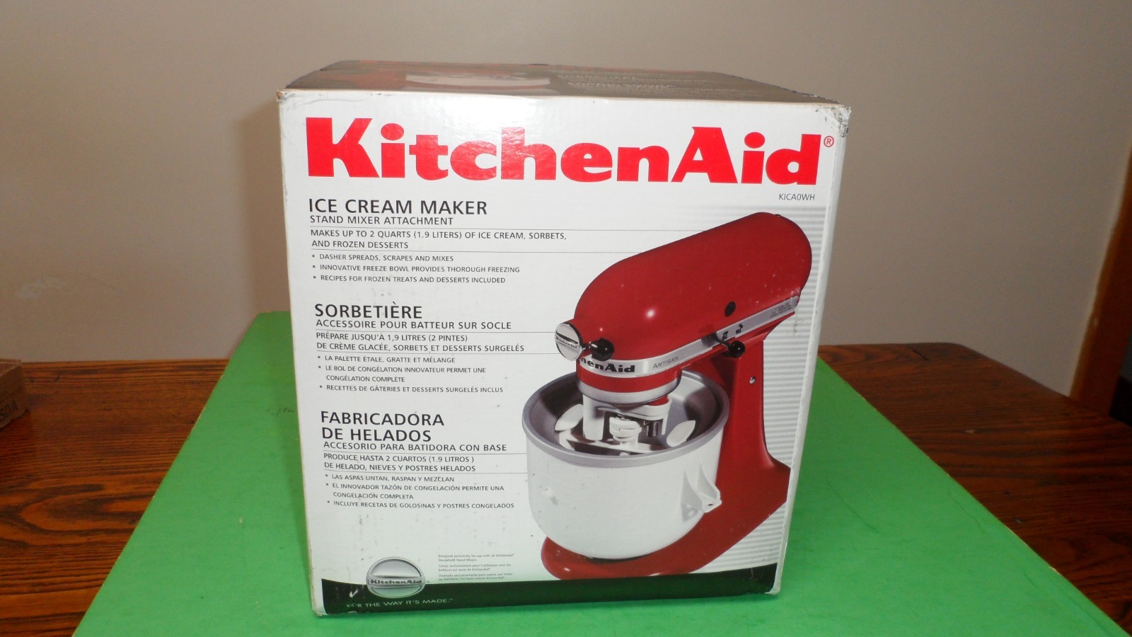 genuine kitchen aid ice cream maker KICAOWH. complete in the original box