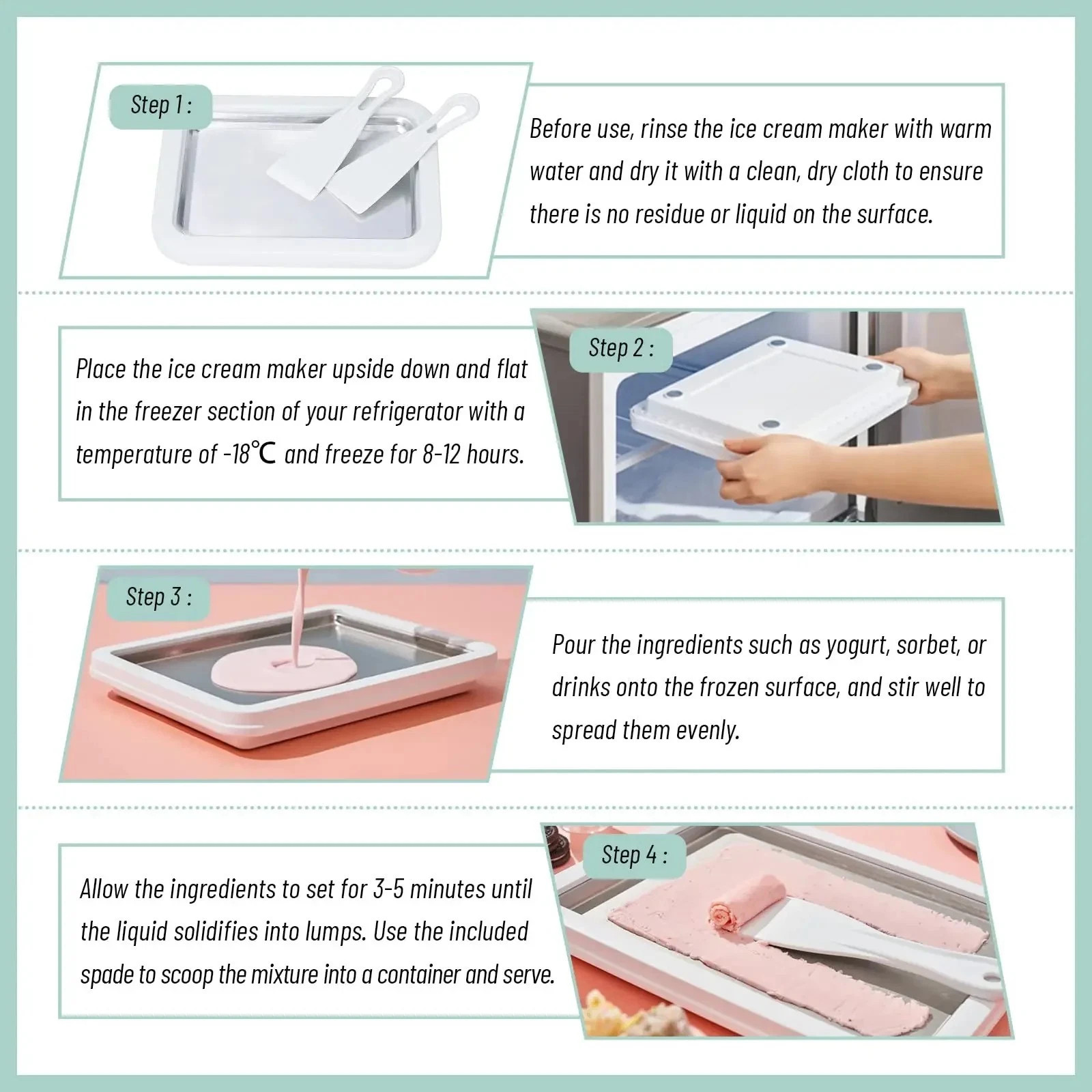 Rolled Ice Cream Maker DIY Frozen Yogurt Pan Homemade Ice Cream Tray Cool Desser