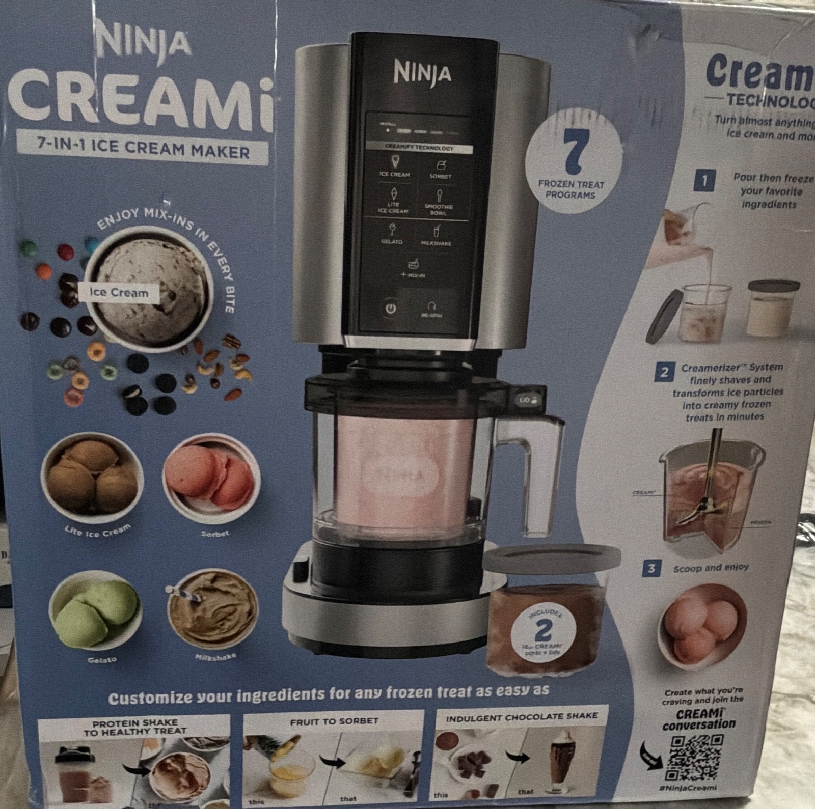 NEW Ninja CREAMi 1 Pint Electric Ice Cream Maker – Silver (NC301) free ship