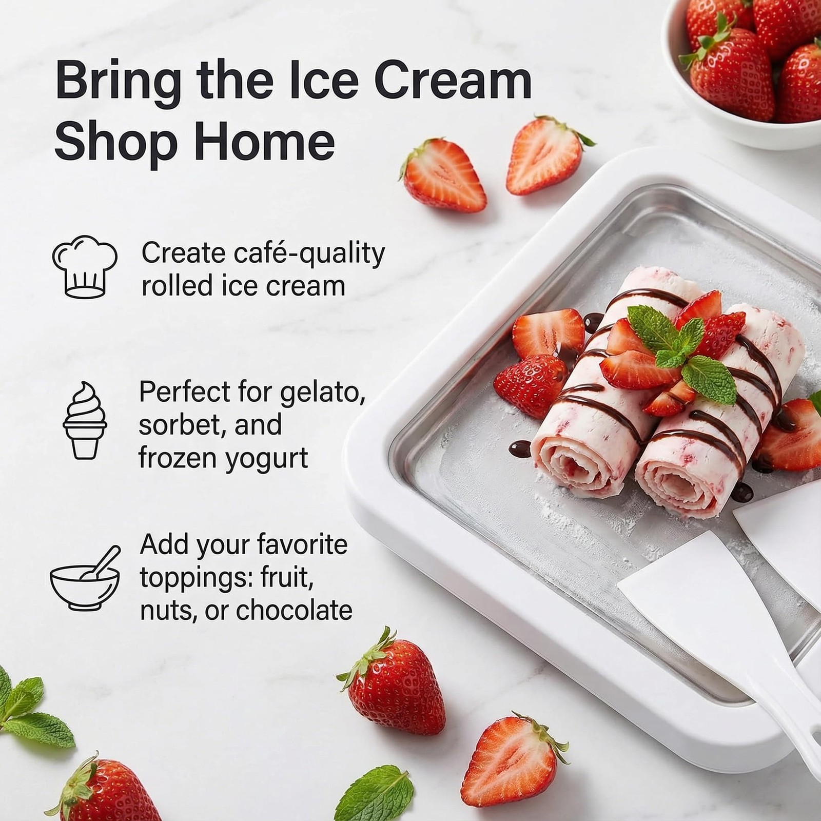 At-Home Rolled Ice Cream Maker Kit, Instant Freeze Plate with 2 Scrapers, DIY…