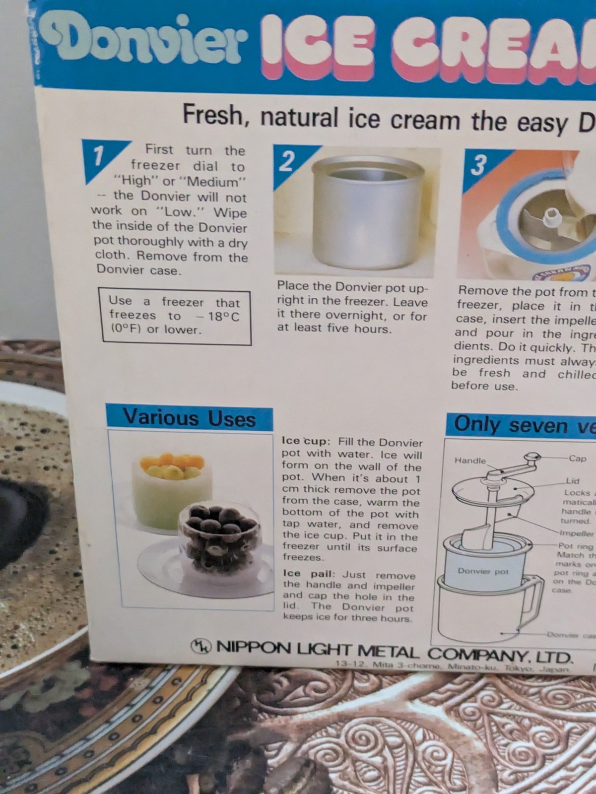 Vintage Donicer Ice Cream Maker ChillFast 1 Pint Blue Original Box, With Booklet