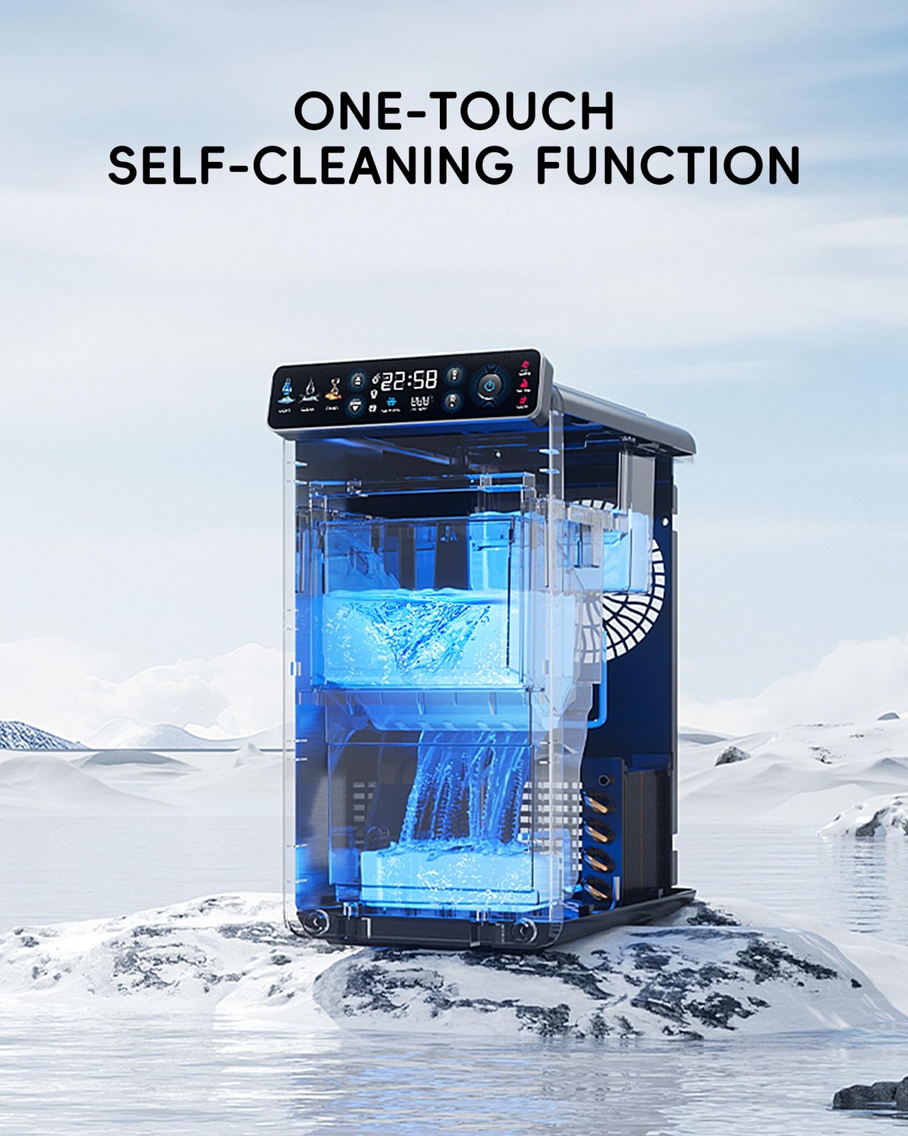 Ecozy Ice Makers Countertop Ultra Slim Design Full-Color Panel Internal Lights