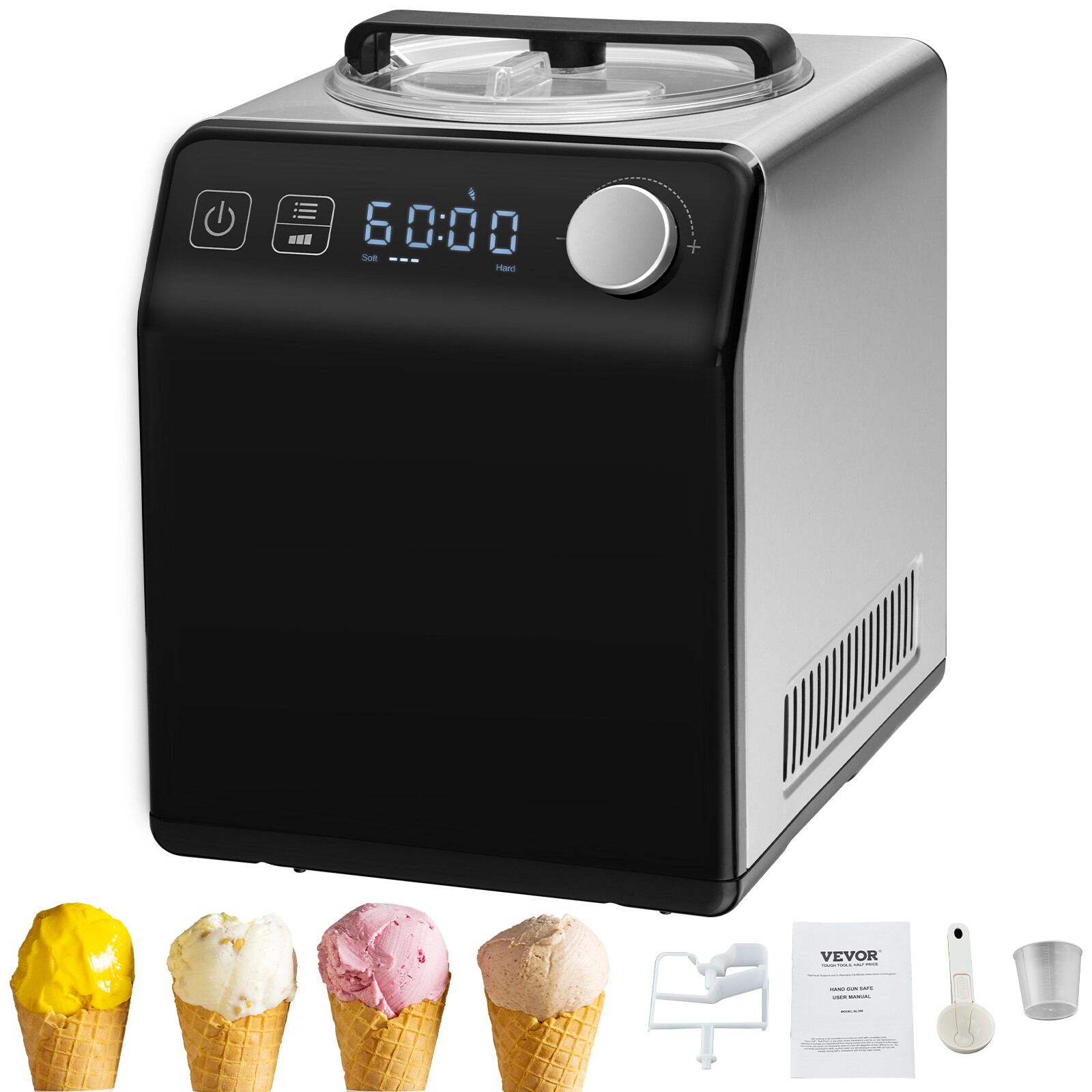 VEVOR 2Qt Automatic Ice Cream Maker Machine Electric Yogurt Gelato Maker 4 Modes