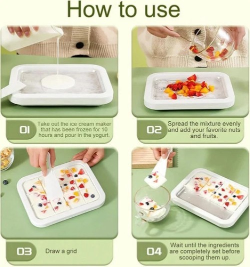 Rolled Ice Cream Maker Kit DIY Frozen Yogurt Roll Tray Pan w/ Scrapers No Electr