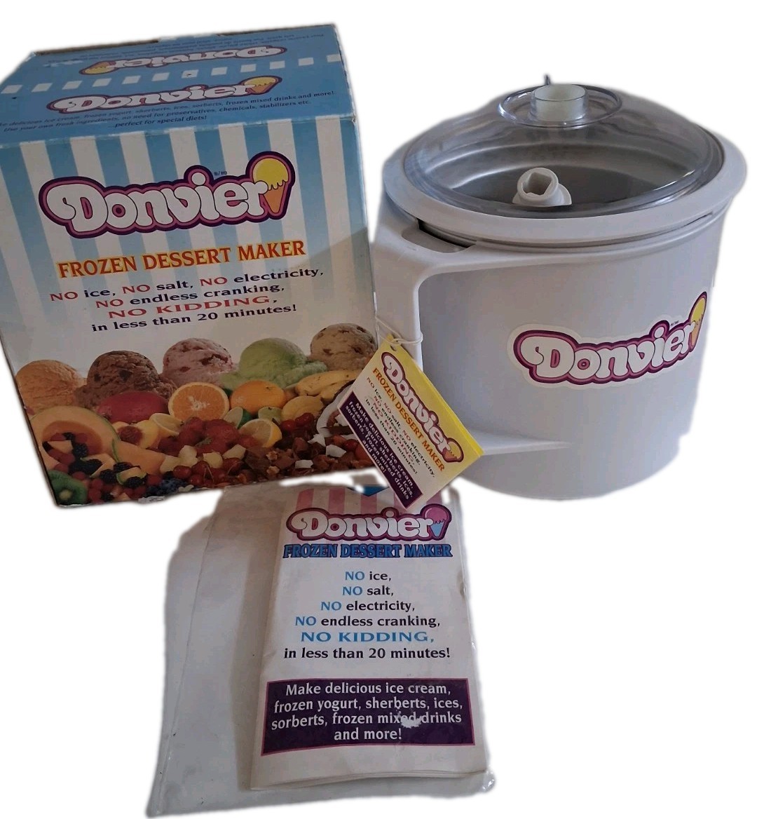 Donvier Frozen Dessert Maker 1 qt Manual Freezer Bowl, Clear Lid, Booklet