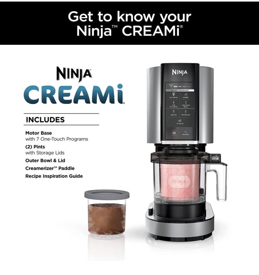 Ninja NC301 CREAMi Ice Cream Maker 7 One-Touch Programs 16oz Pints Silver/Black