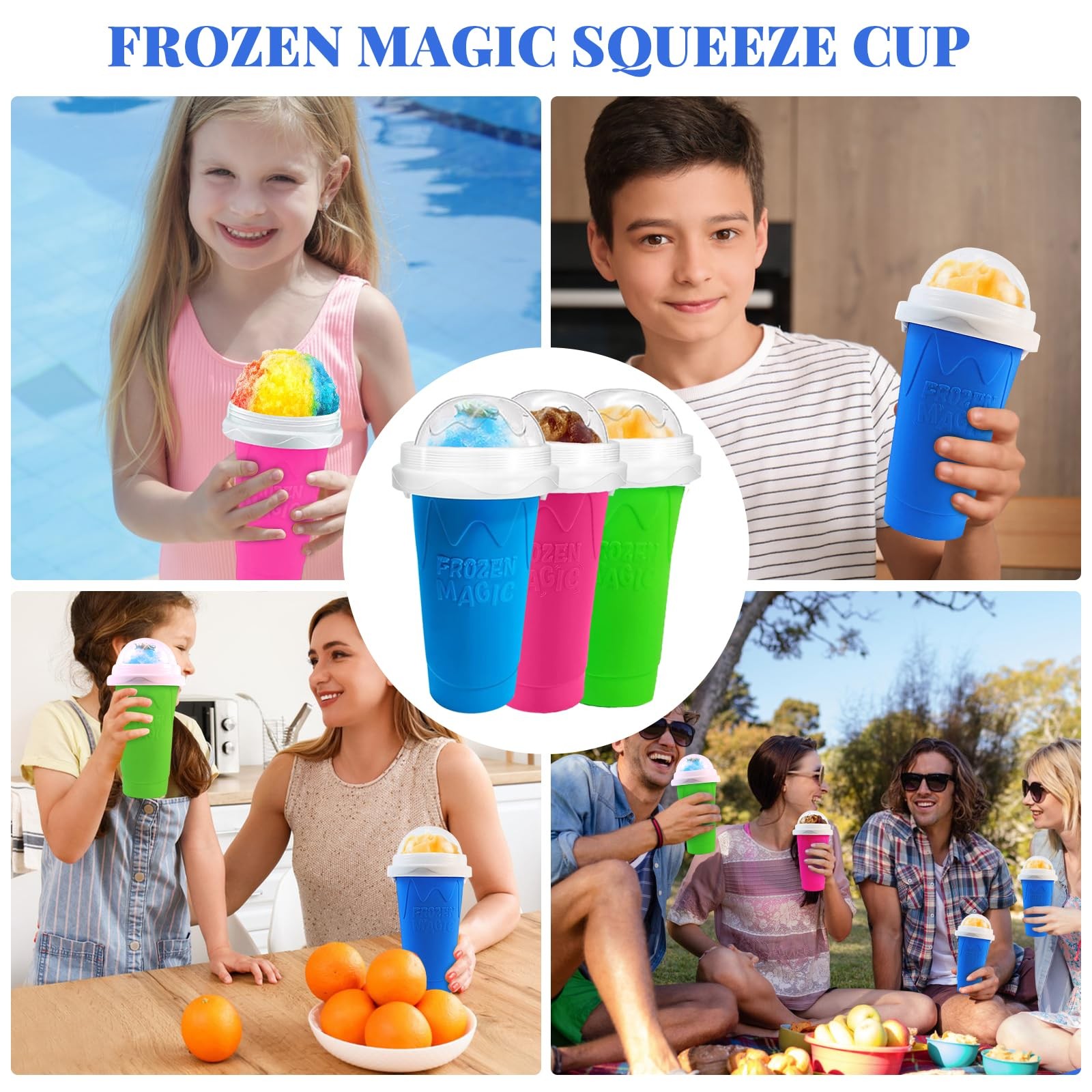 Slushie Cup, 2 Pack Slushy Maker Cup, Frozen Magic Squeeze Cups for Juice Mil…