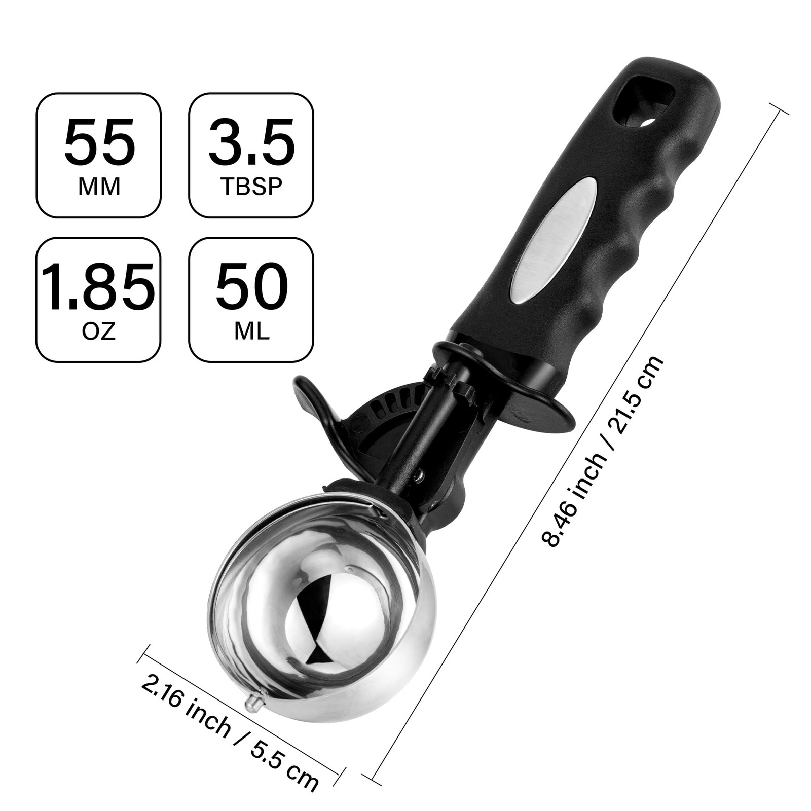 3.5 Tbsp Cookie Scoop, Ice Cream Scoop with Thumb tbsp (55 mm), Black