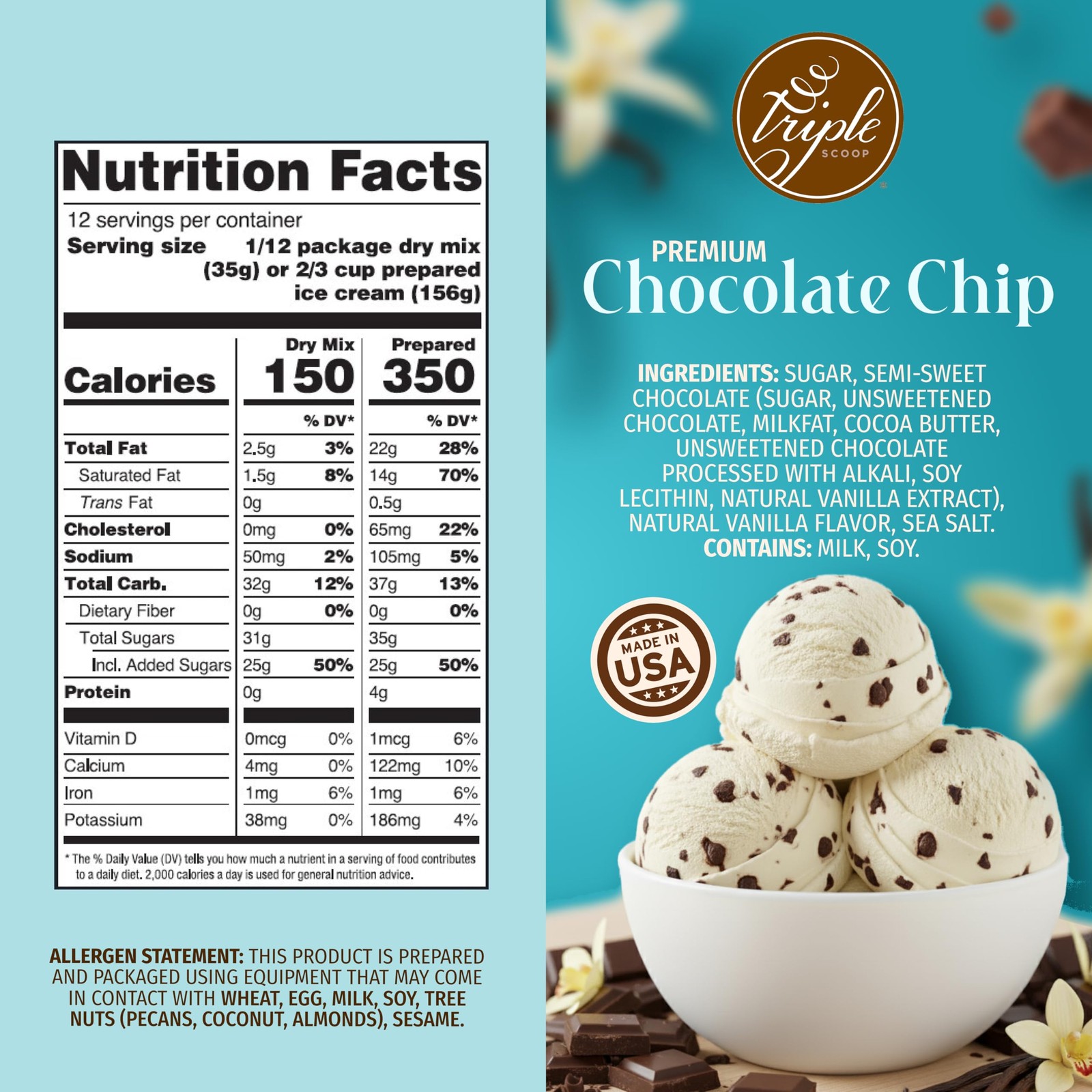 Triple Scoop – Premium Vanilla Choc Chip Ice Cream Mix For 1 Pack