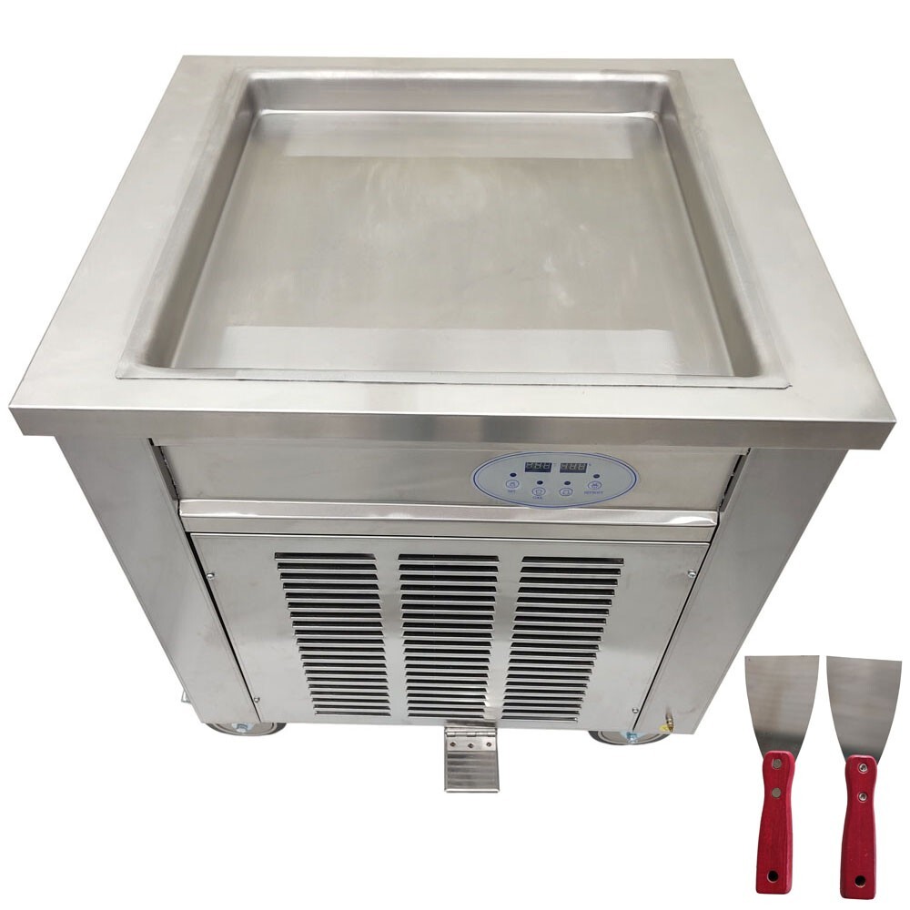 19.6” Square Pan Fried Ice Cream Machine Rolled Frozen Yogurt Maker Stainless