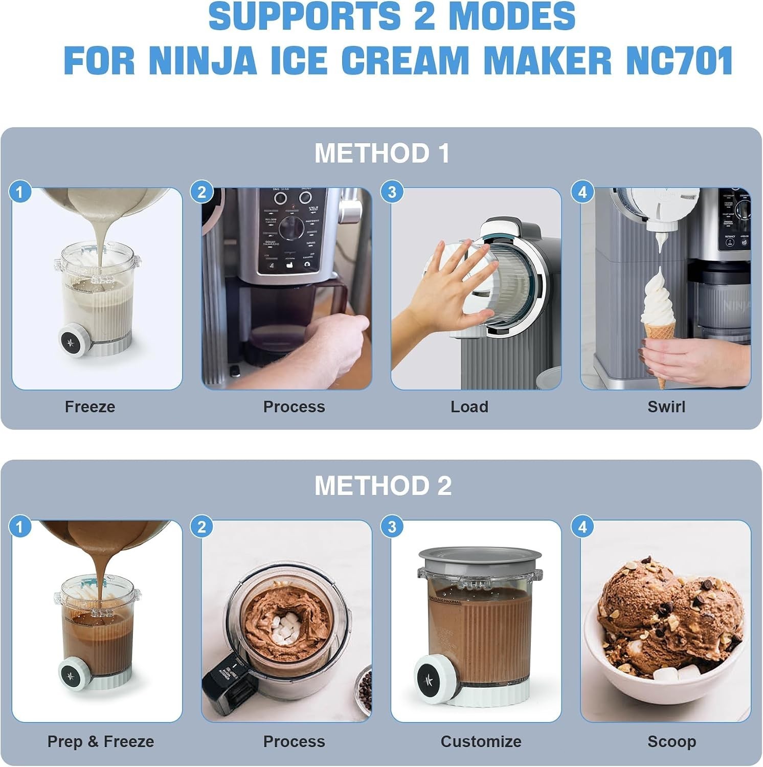 2 Pack Creami Swirl Pints & Lids for Ninja, Compatible with NC700 Series Ninja S