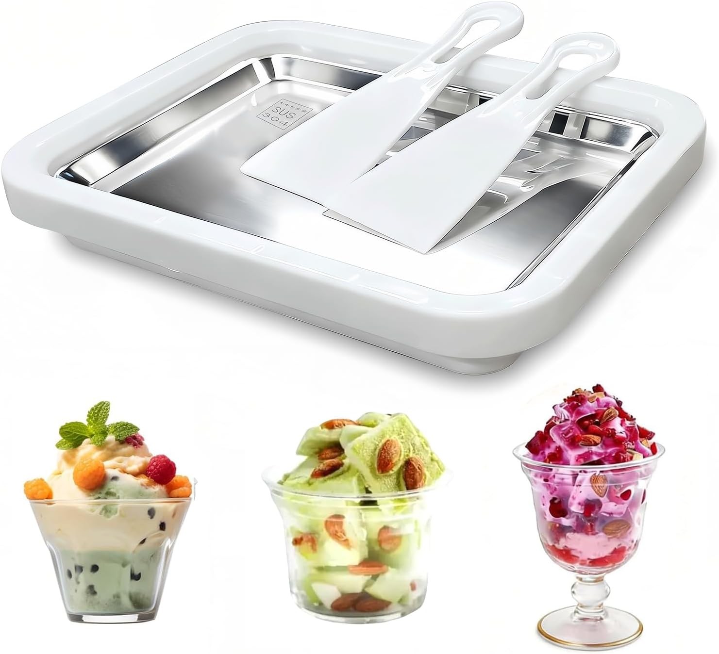 Rolled Ice Cream Maker W/ 2 Scrapers Food Grade Stainless Steel rolled ice cream