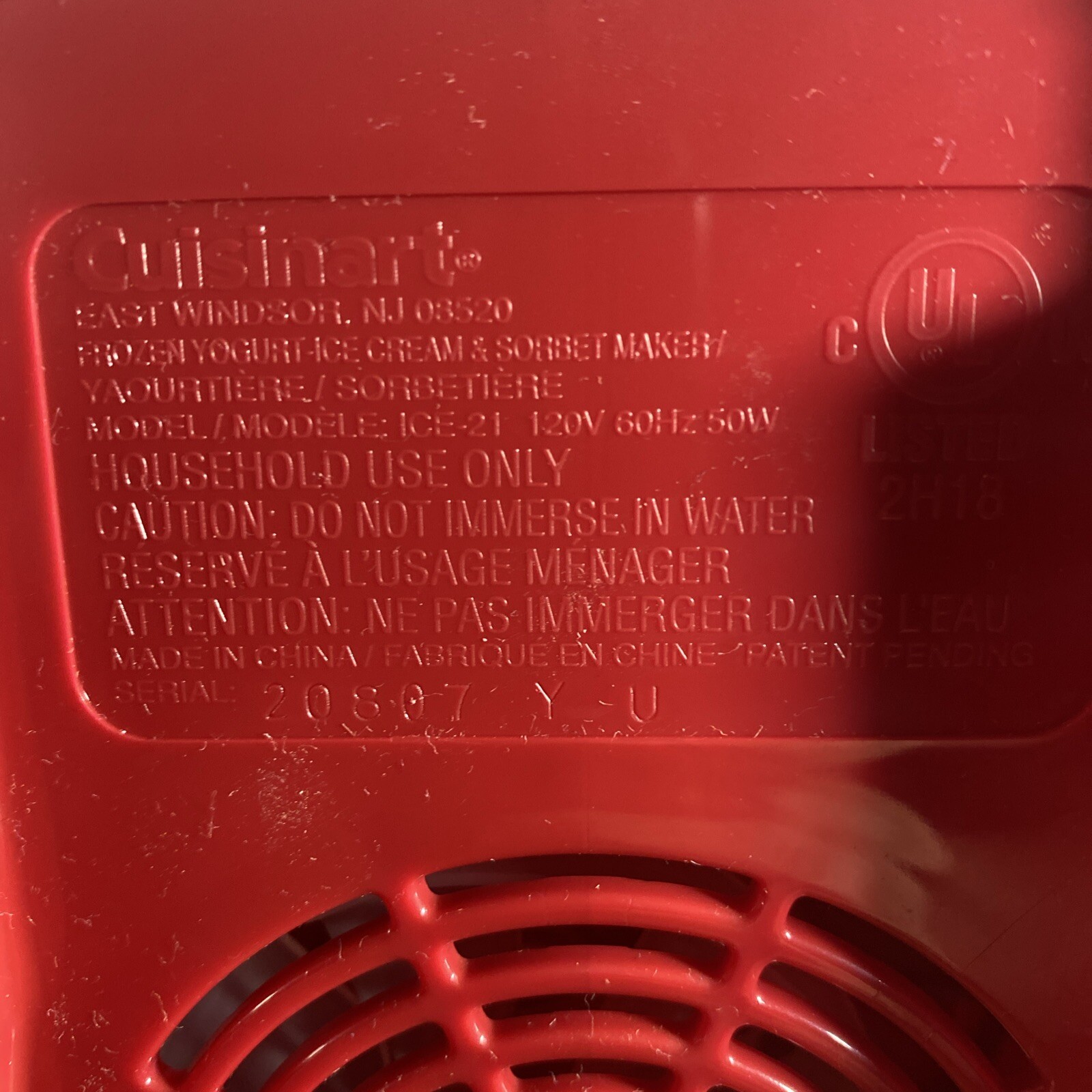 Red Cuisinart ICE-21 Frozen Yogurt-Ice Cream and Sorbet Maker–used a few times