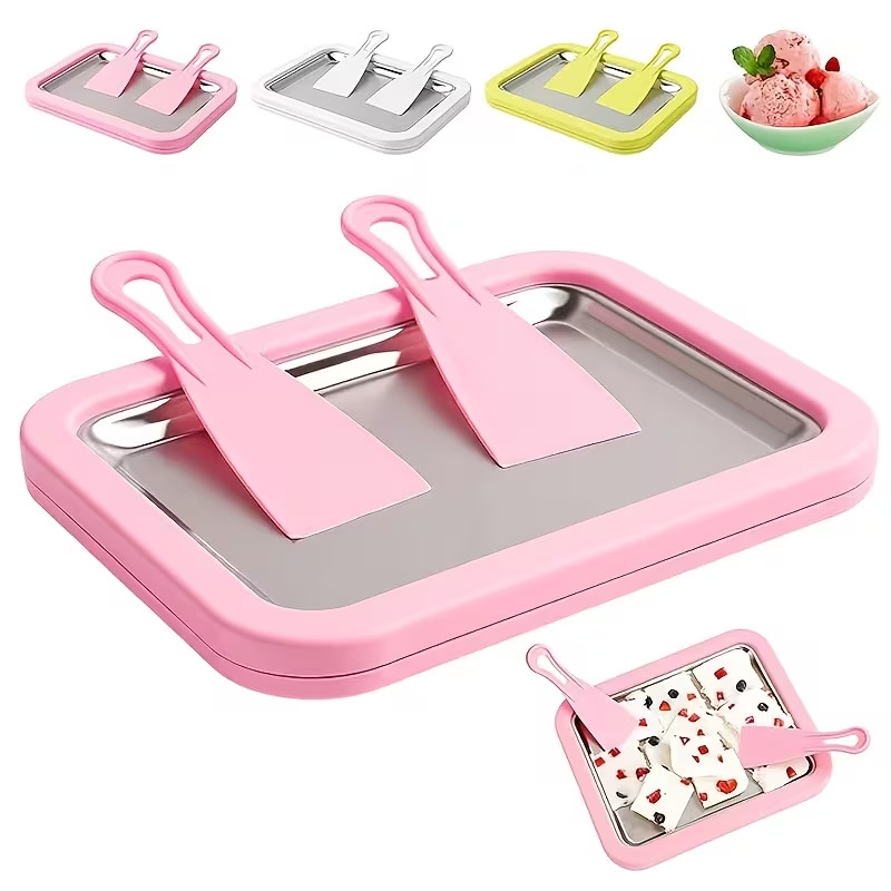 Portable Mini Ice Cream Roll Maker Frozen Yogurt Pan DIY Dessert Machine Pink