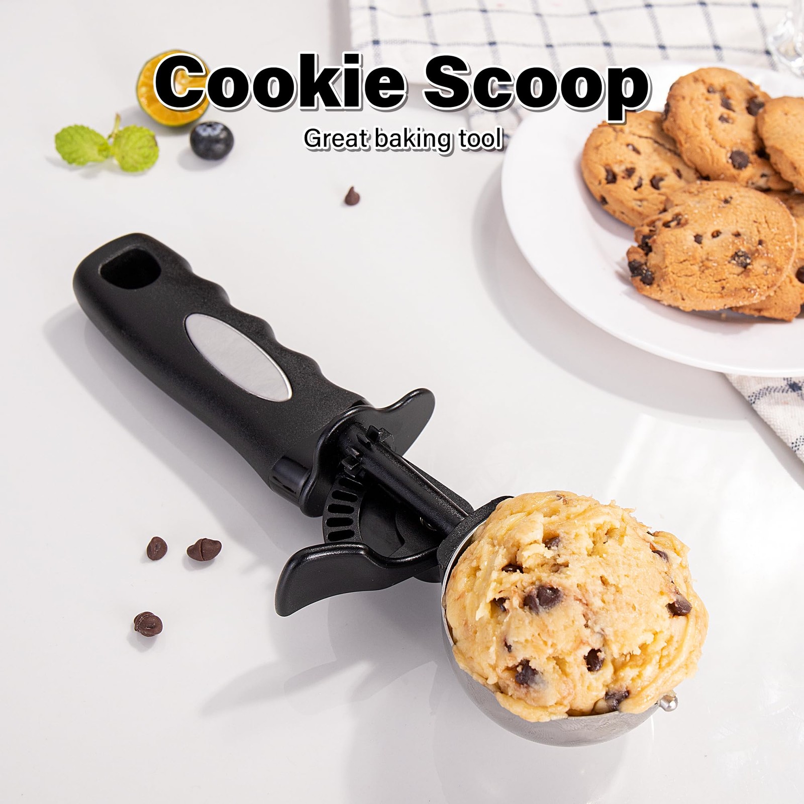 3.5 Tbsp Cookie Scoop, Ice Cream Scoop with Thumb tbsp (55 mm), Black