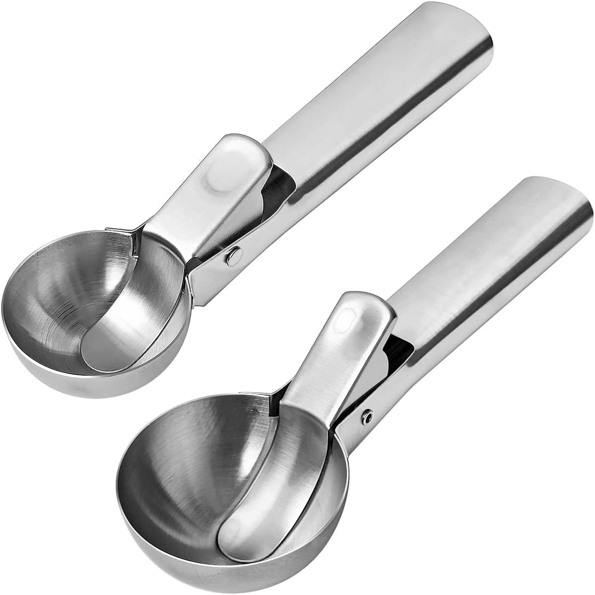 2 Pcs Stainless Steel Ice Cream Scoop, Heavy Duty Ice Cream Scooper with Trigger