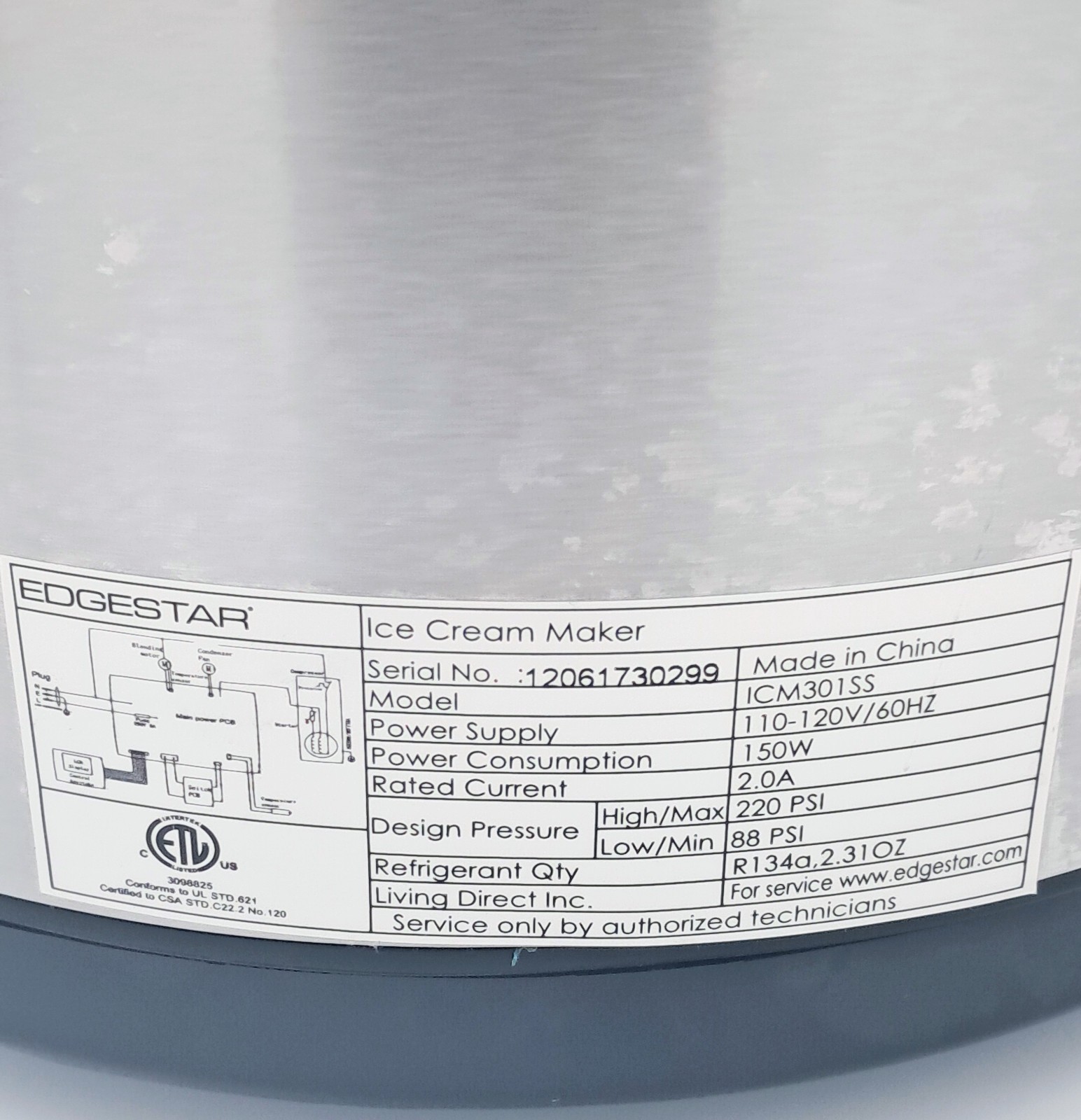EdgeStar Compressor Ice Cream Maker Machine Self-Freezing 2 Qt ICM301SS