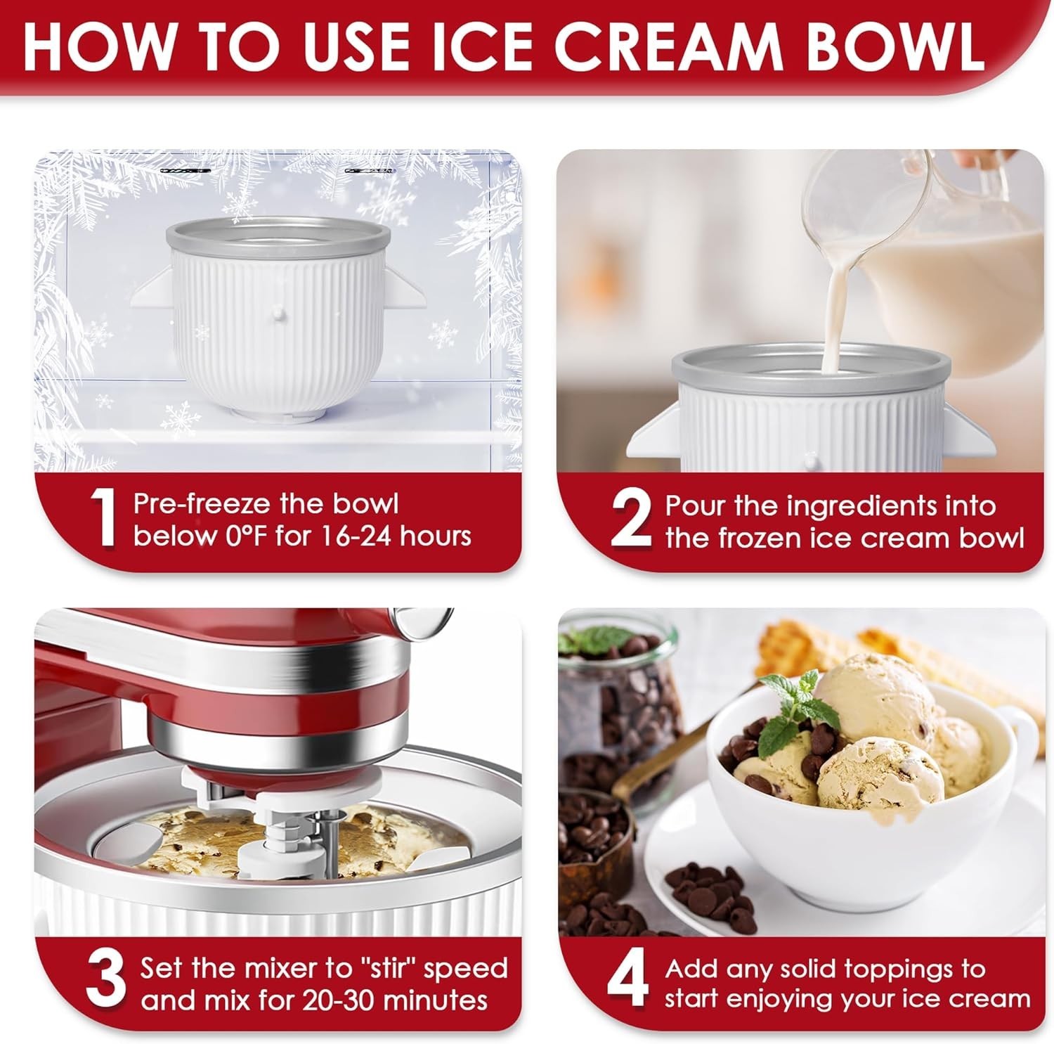 Ice Cream Maker Attachment for Kitchenaid Mixers Fits 4.5 5QT 6QT Stand MixerUSA