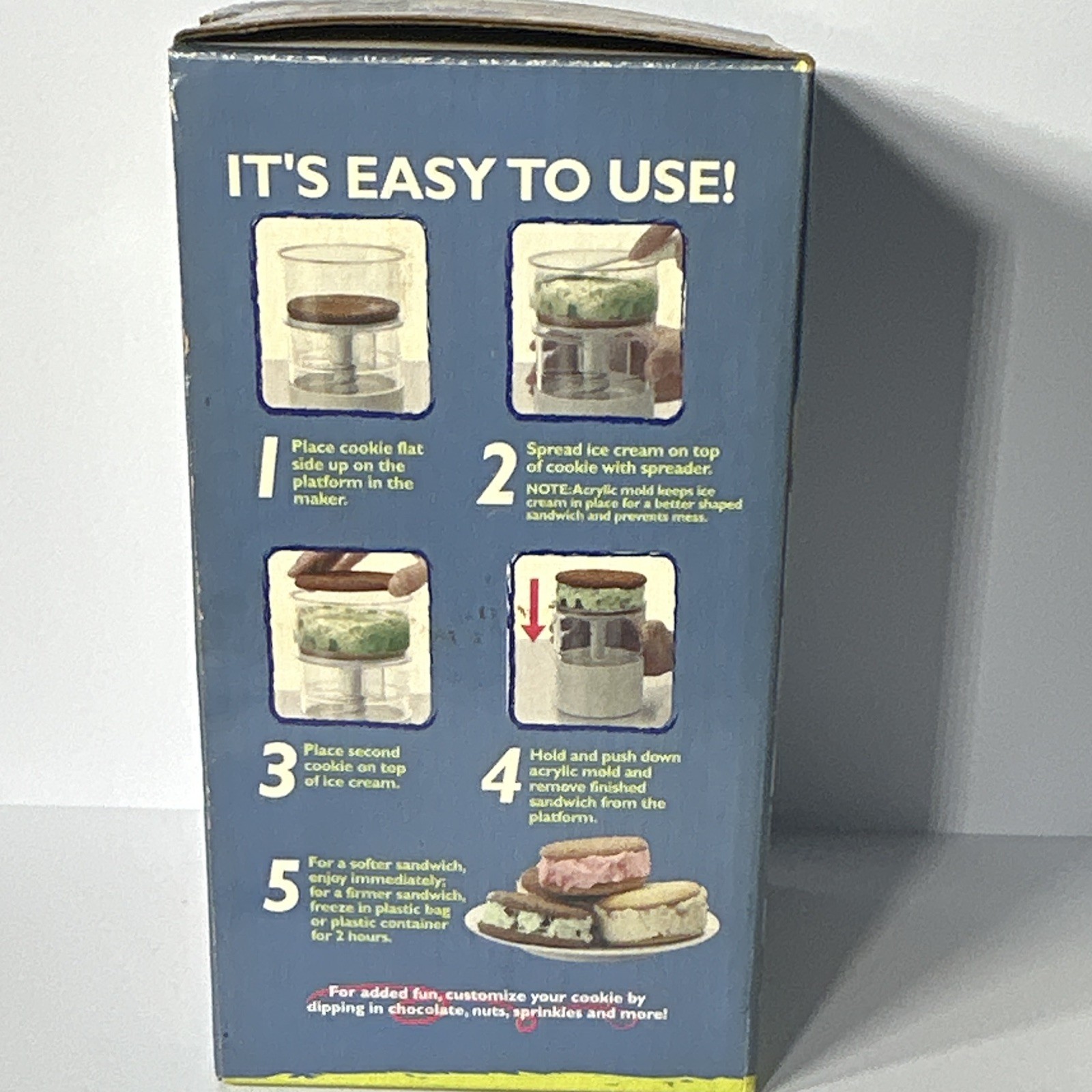 Manual Ice Cream Sandwich Maker Press w/ Spreader, Instructions, Freezer Bowl