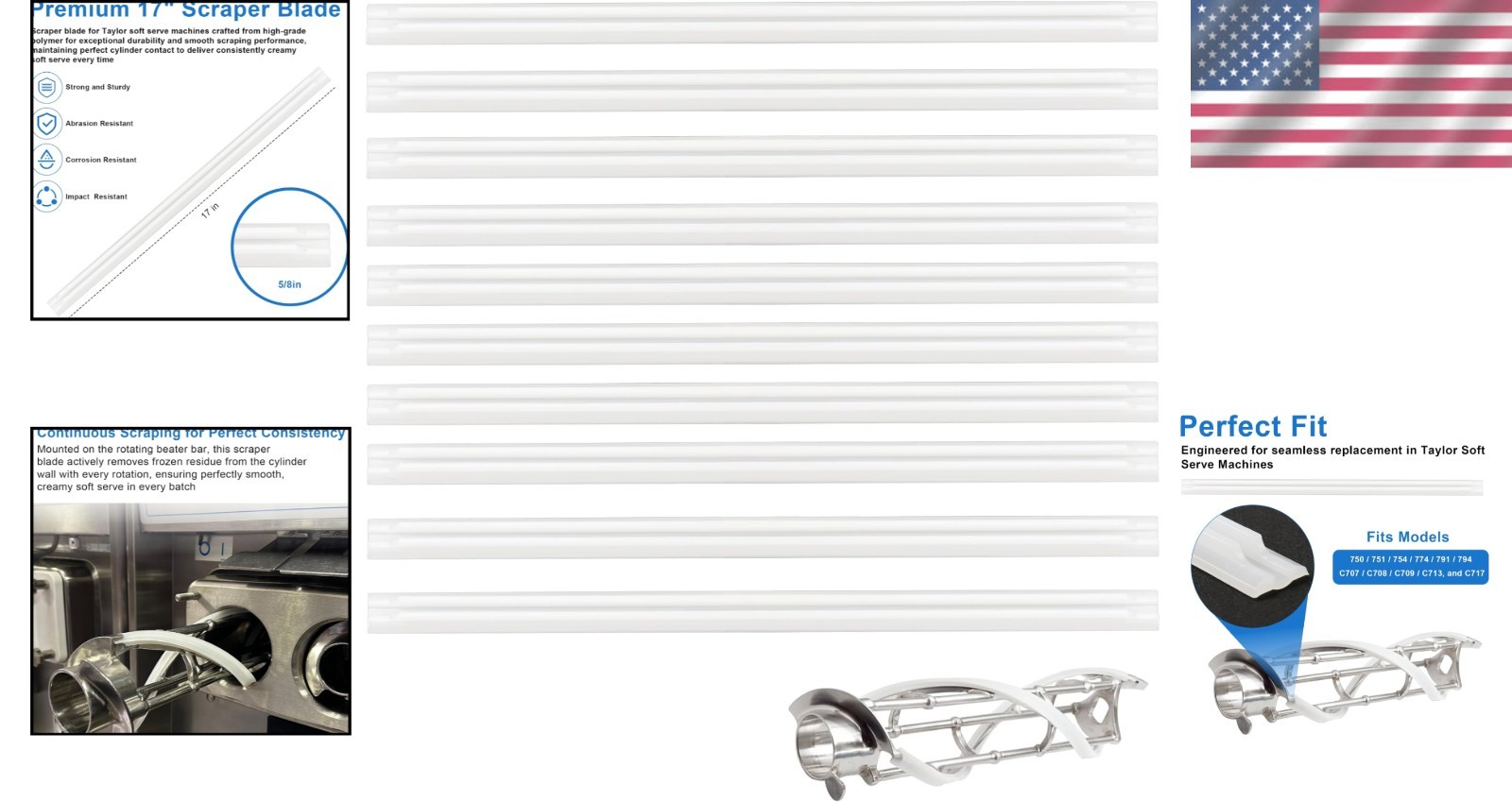 Replacement 17″ Scraper Blade Set for Taylor Models – Perfect Soft Serve Texture