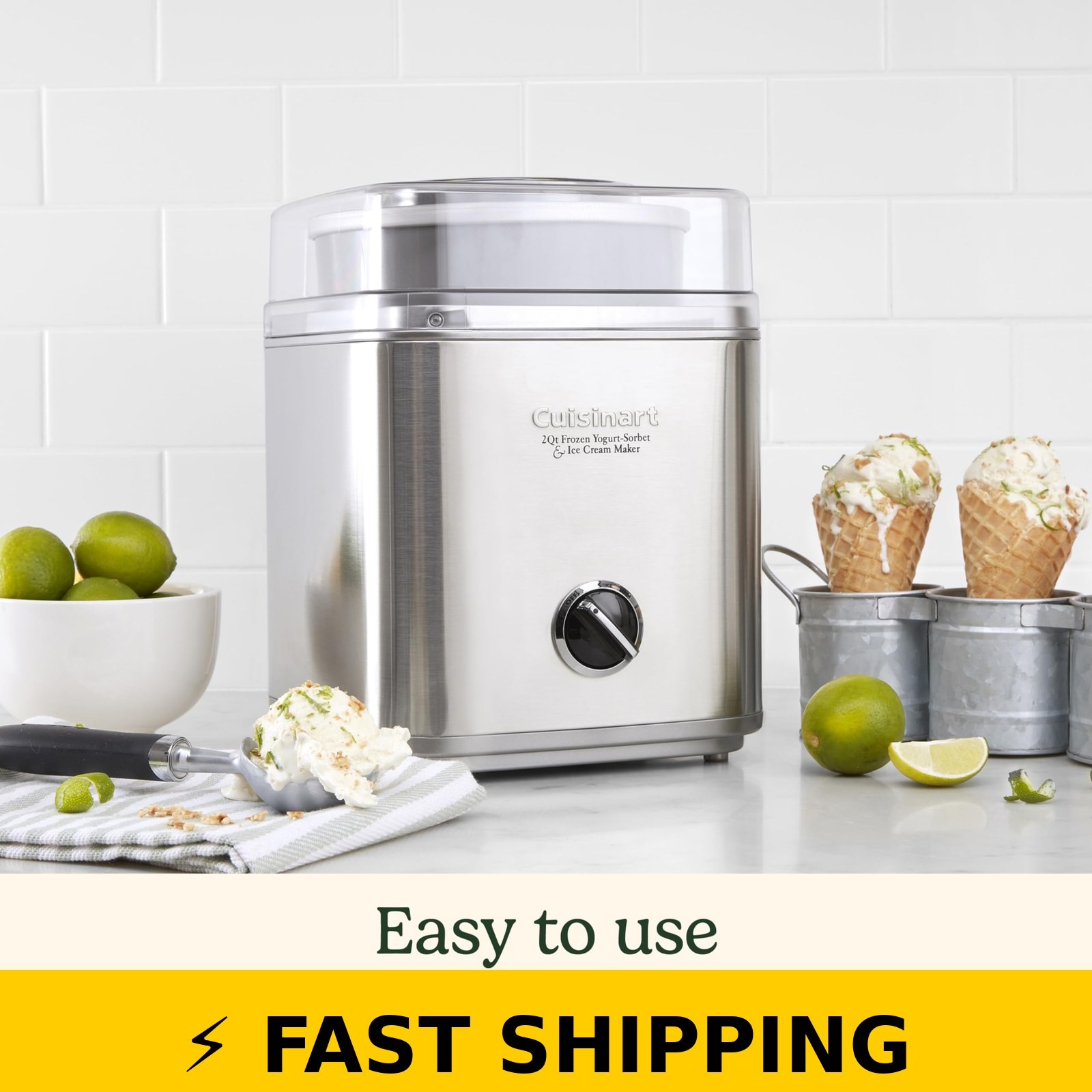 Cuisinart Ice Cream Maker Machine – 2 Quart, Silver