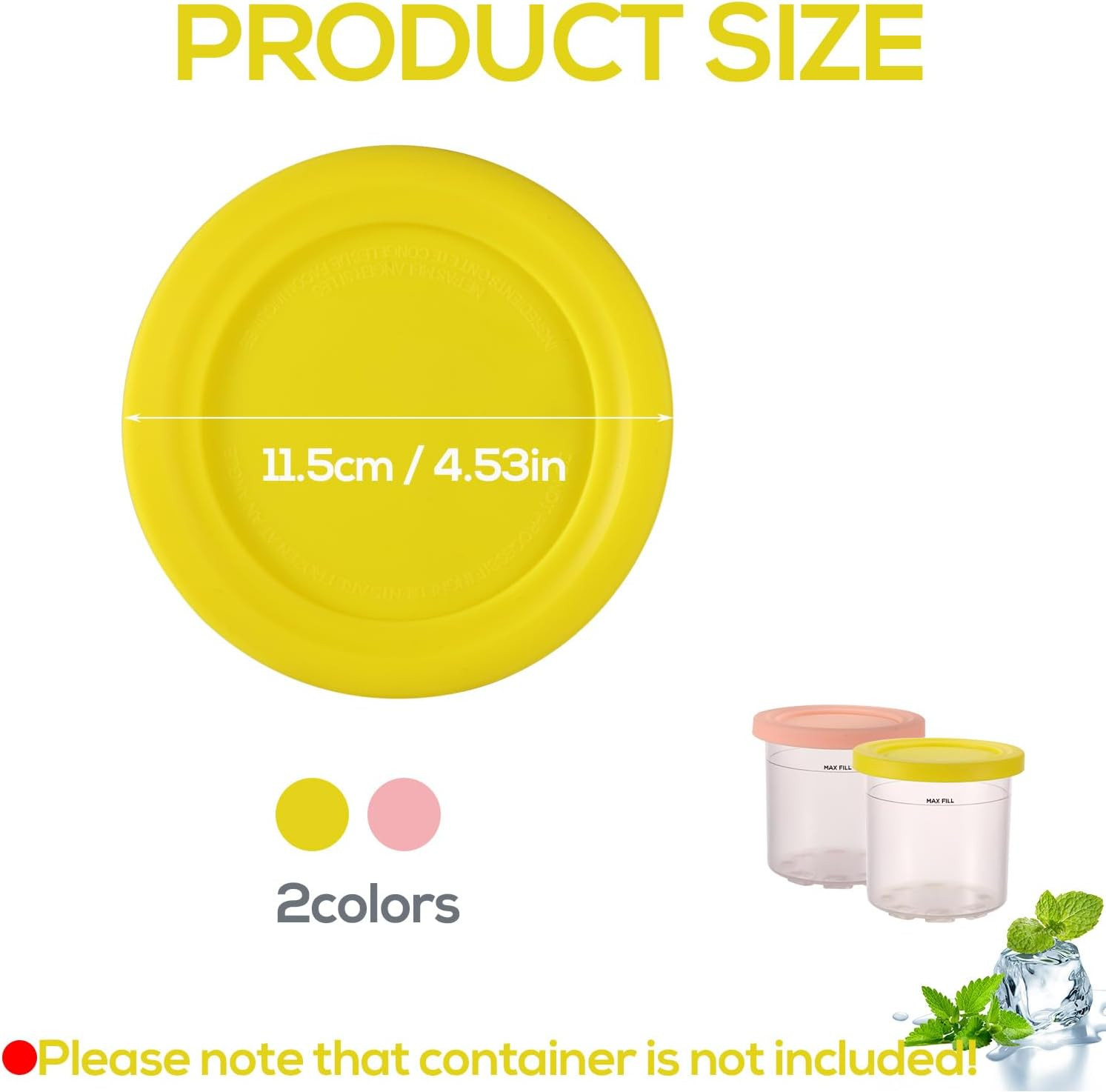 2Pcs Ice Cream Container Lid, round Silicone Covers Replacement for Ninja Creami
