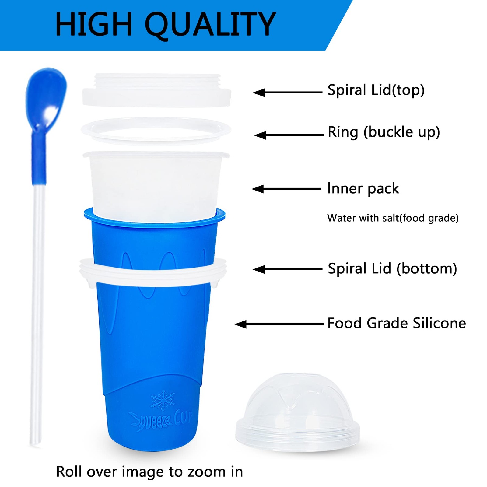 Color Land Slushy Cup, TIK TOK Slushie Maker Cup Frozen 7.1 Ounces, Blue