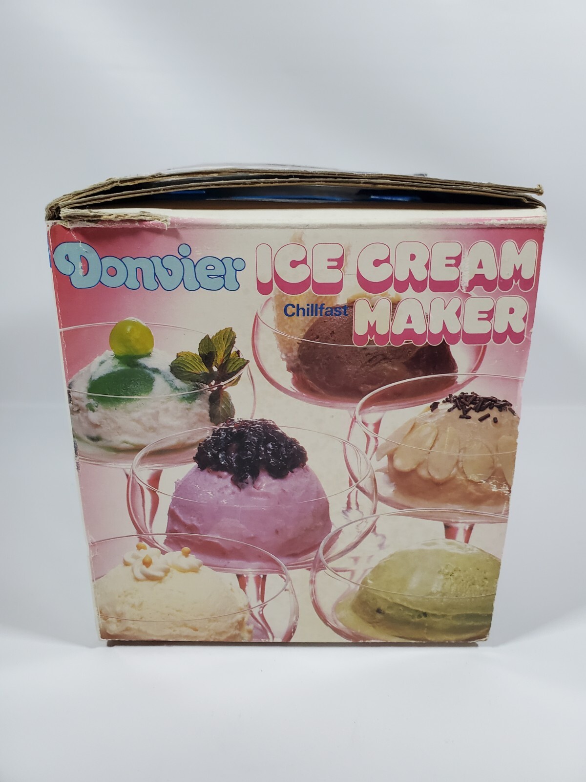 Donvier Vintage Chillfast Ice Cream Maker 1 Quart 2 Pints Yellow Rim Japan