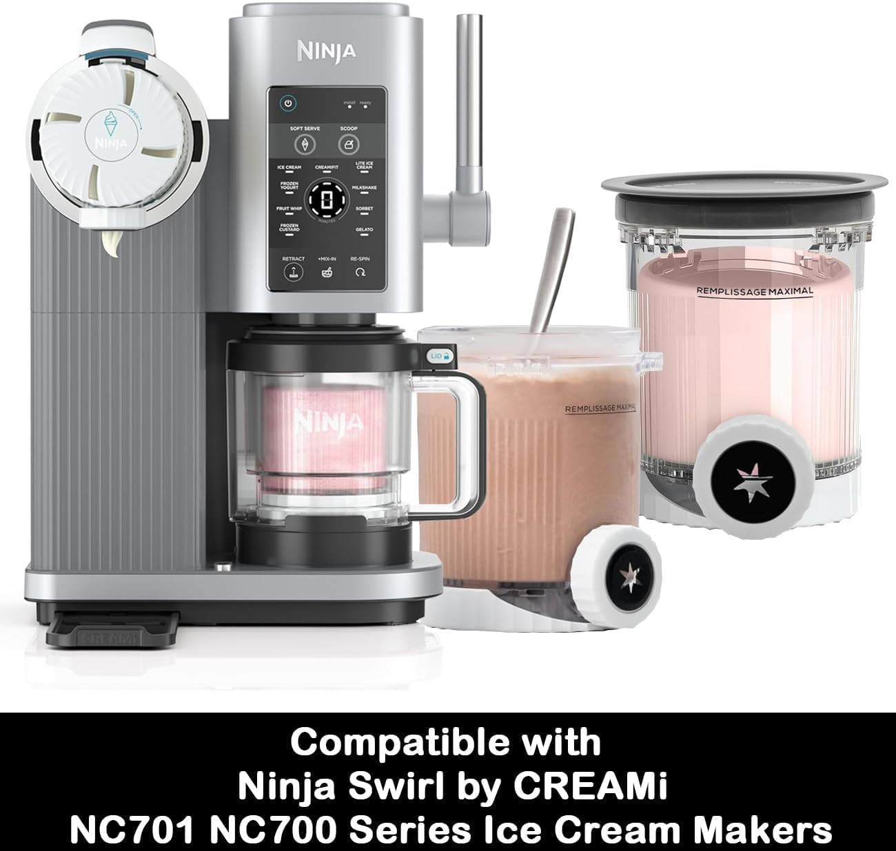 Replacement Pints and Lids (4 Pack) – Compatible with Ninja Swirl Creami NC700 S