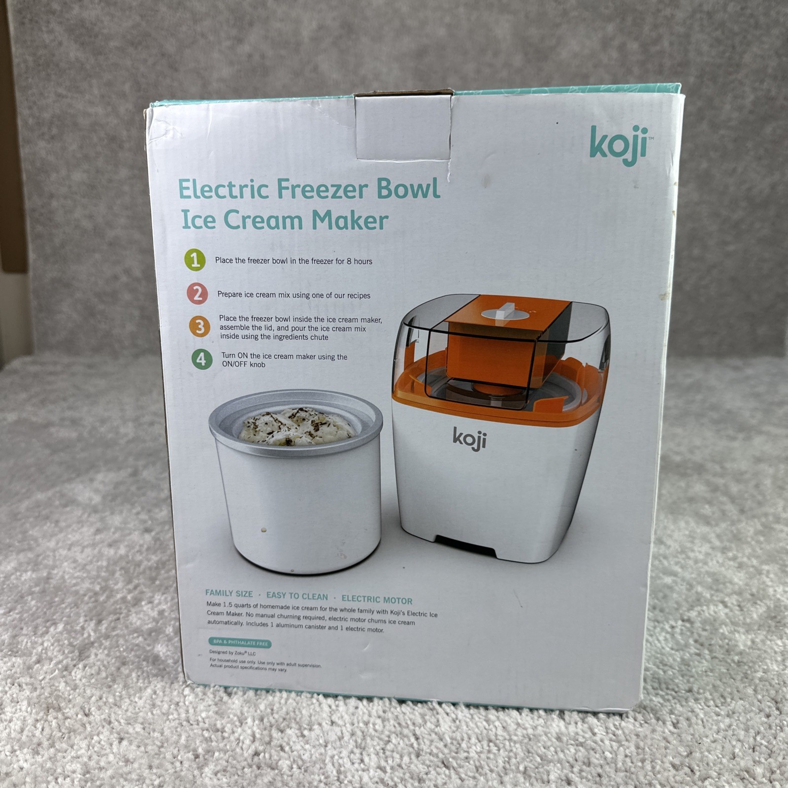 KOJI Electric Freezer Bowl Ice Cream Maker 1.5 Quart – Brand New