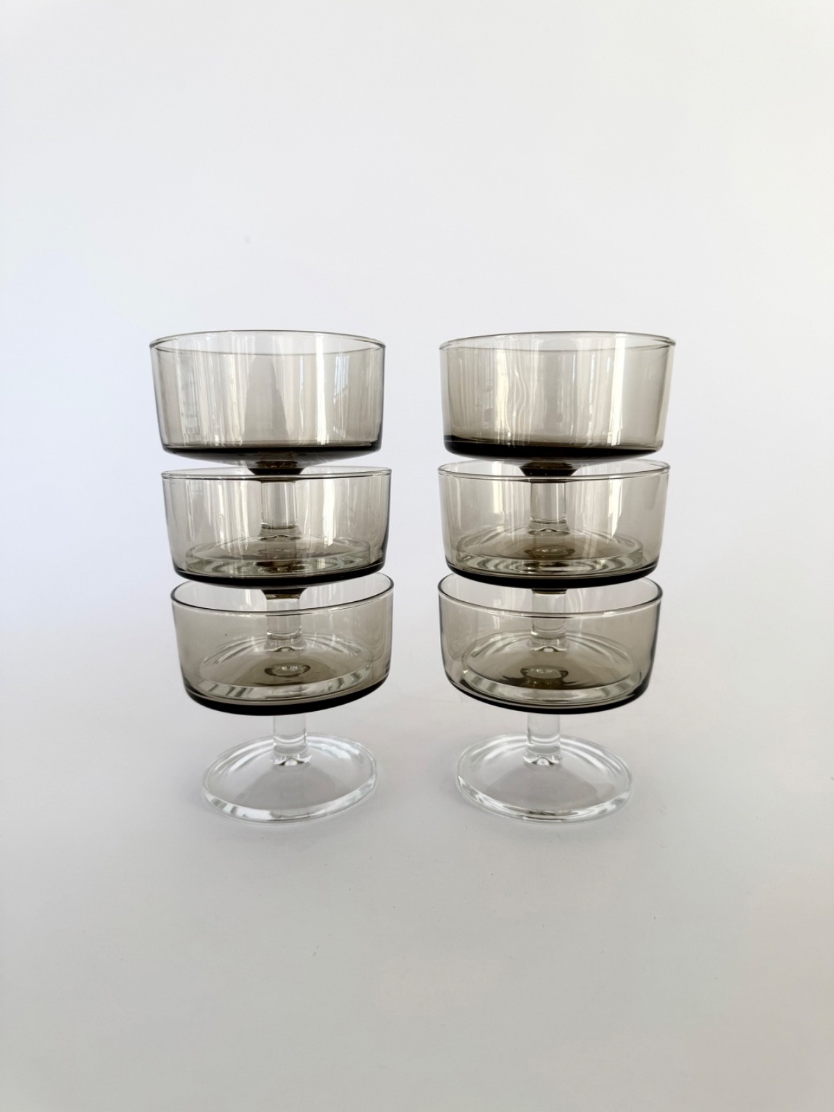 Set of 6 Vintage Modernist Smoked Glass Luminarc France Ice Cream Cups