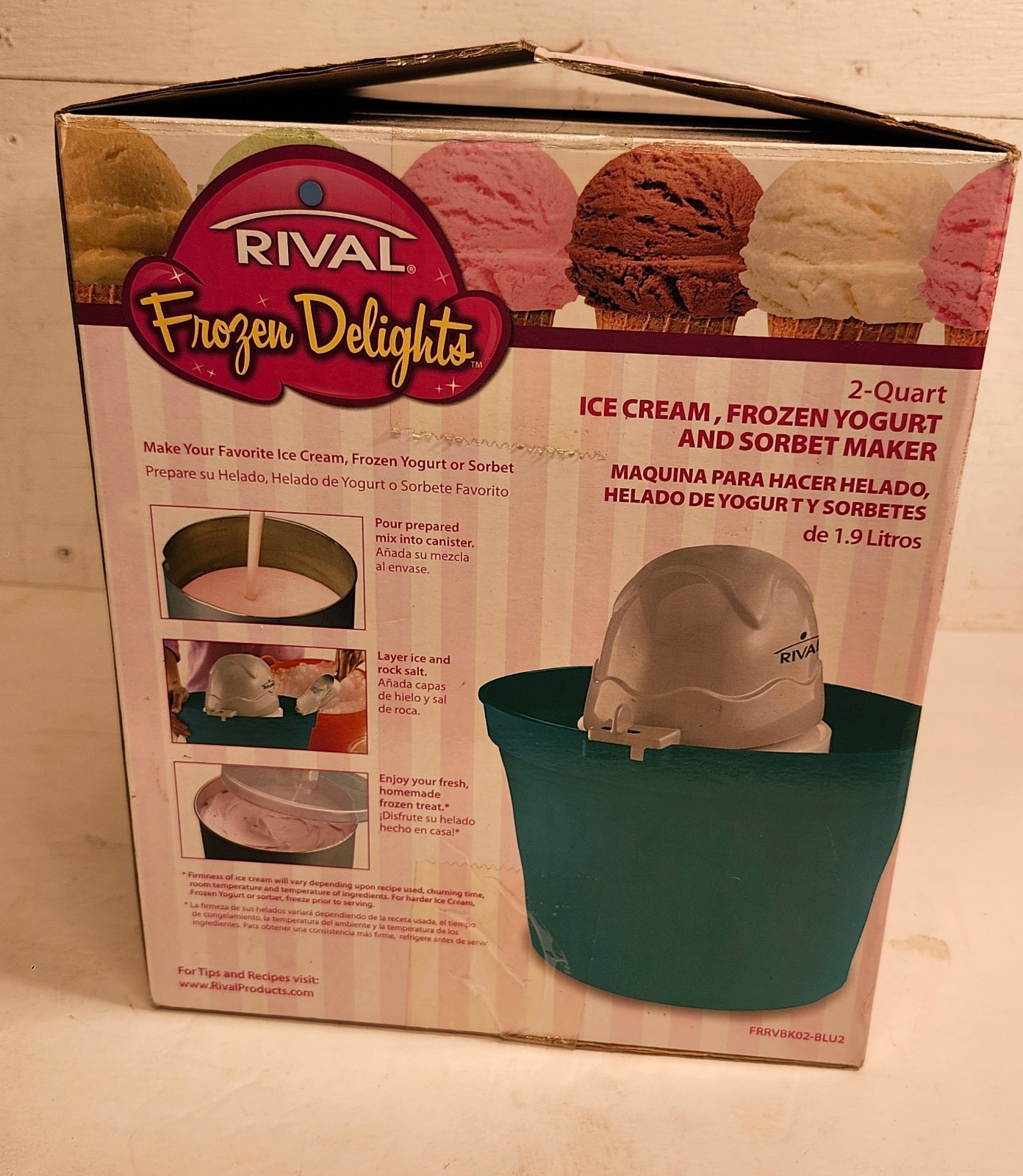 Rival 2 Qt. Ice Cream Yogurt Maker New In Box Frozen Delights