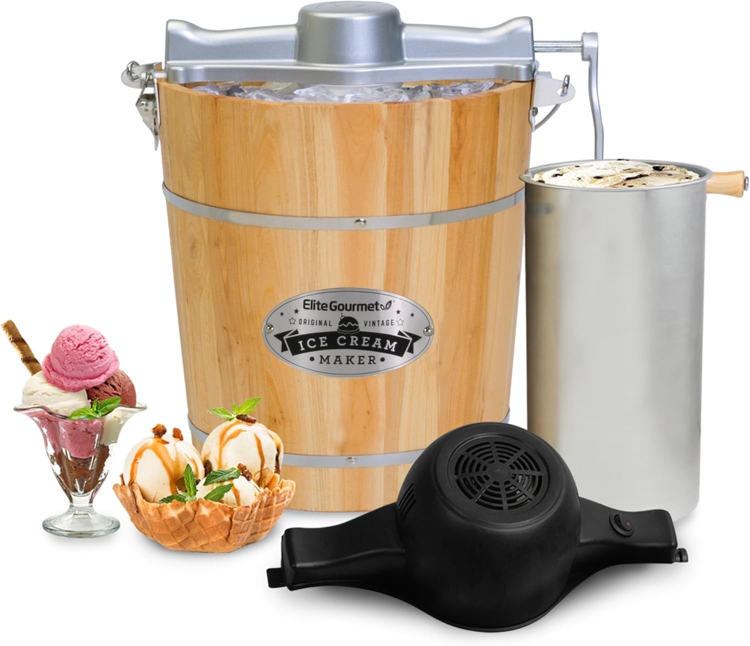 Electric Ice Cream Maker with Hand Crank – 4 Quart